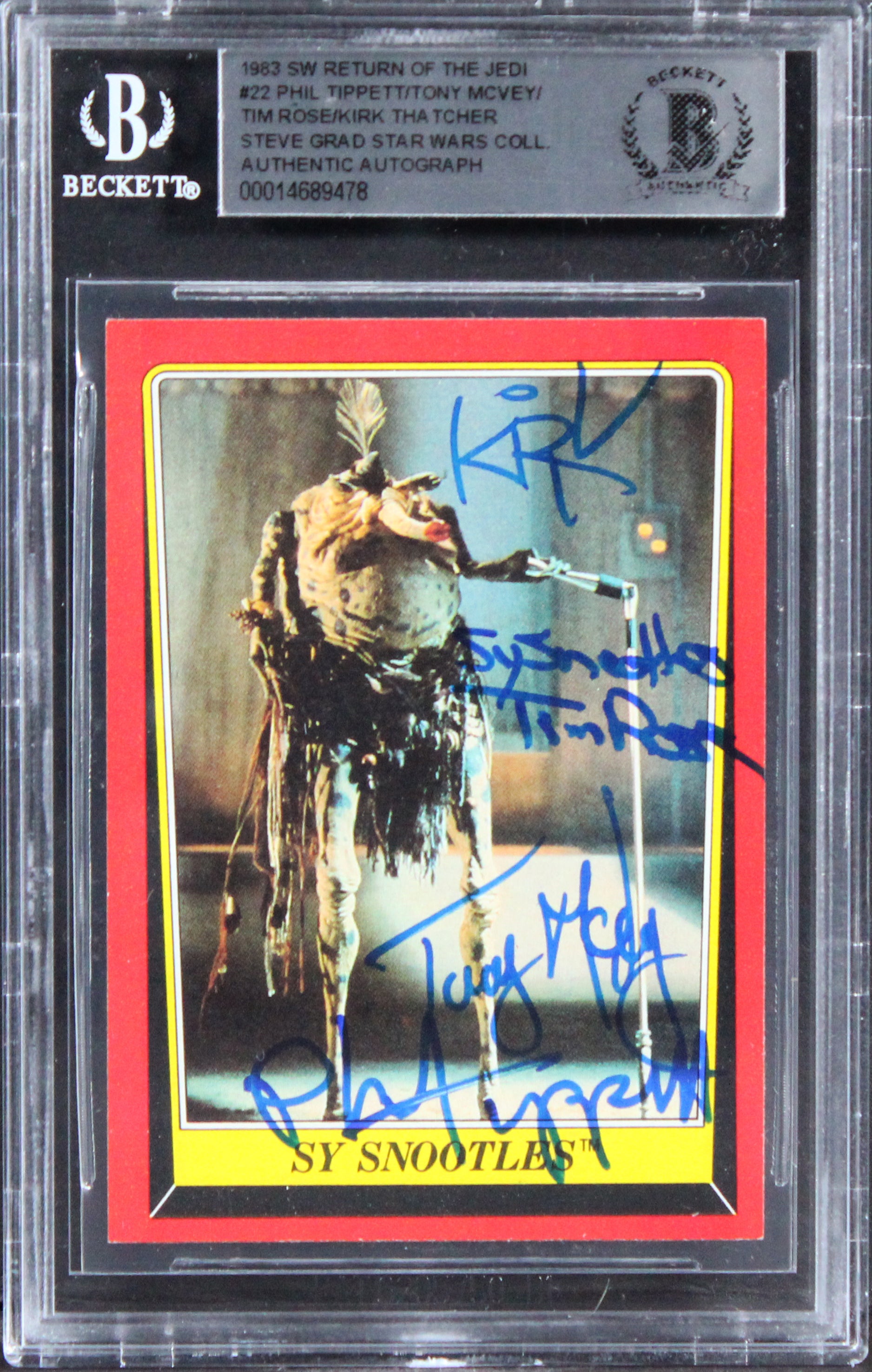 Star Wars (4) Tippett, McVey, Rose +1 Signed 1983 SW ROTJ #22 Card BAS Slabbed