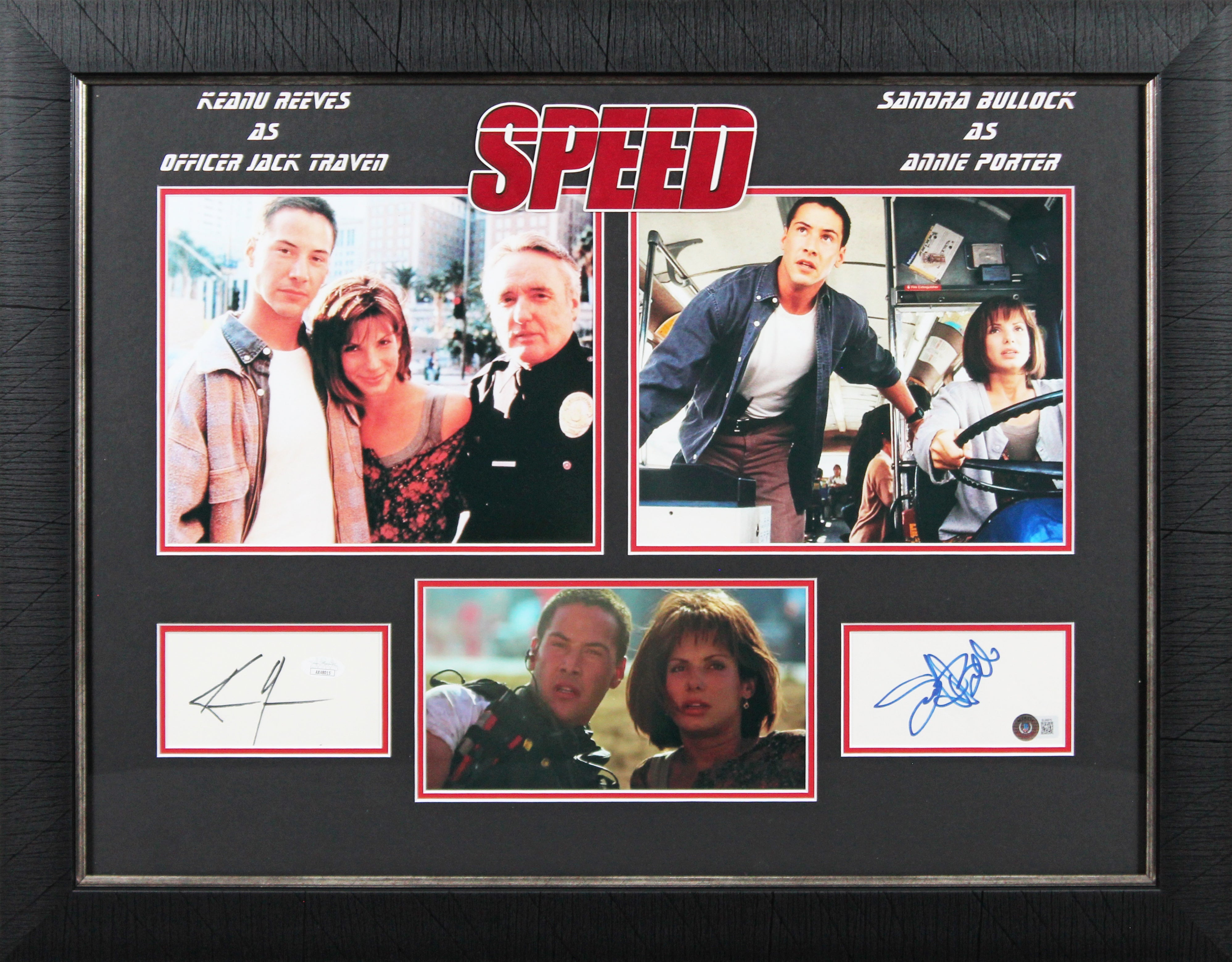 Keanu Reeves & Sandra Bullock Speed Authentic Signed Framed Display BAS & JSA