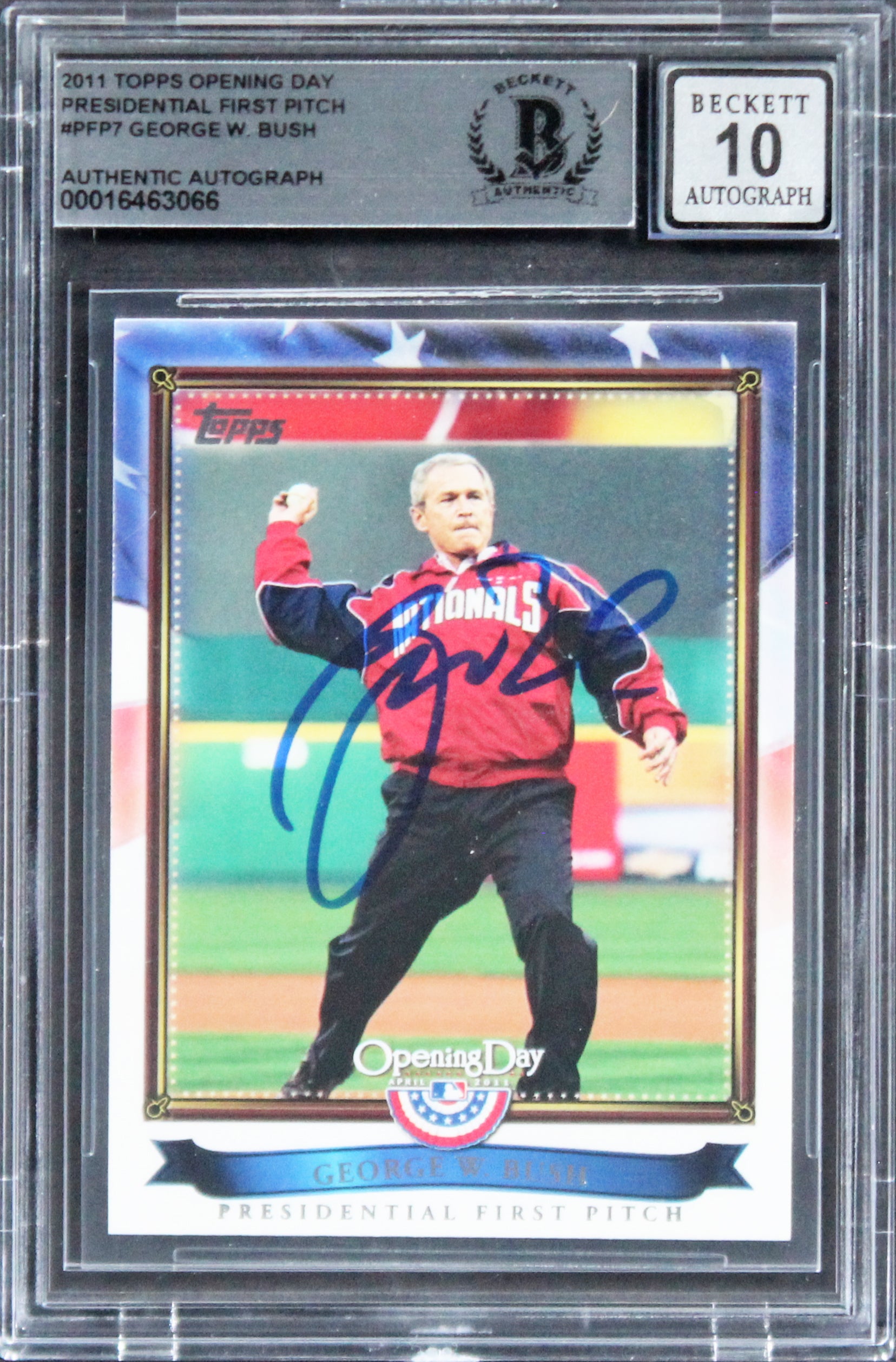 George W. Bush Signed 2011 Topps Opening Day PFP #PFP7 Card Auto 10! BAS Slabbed