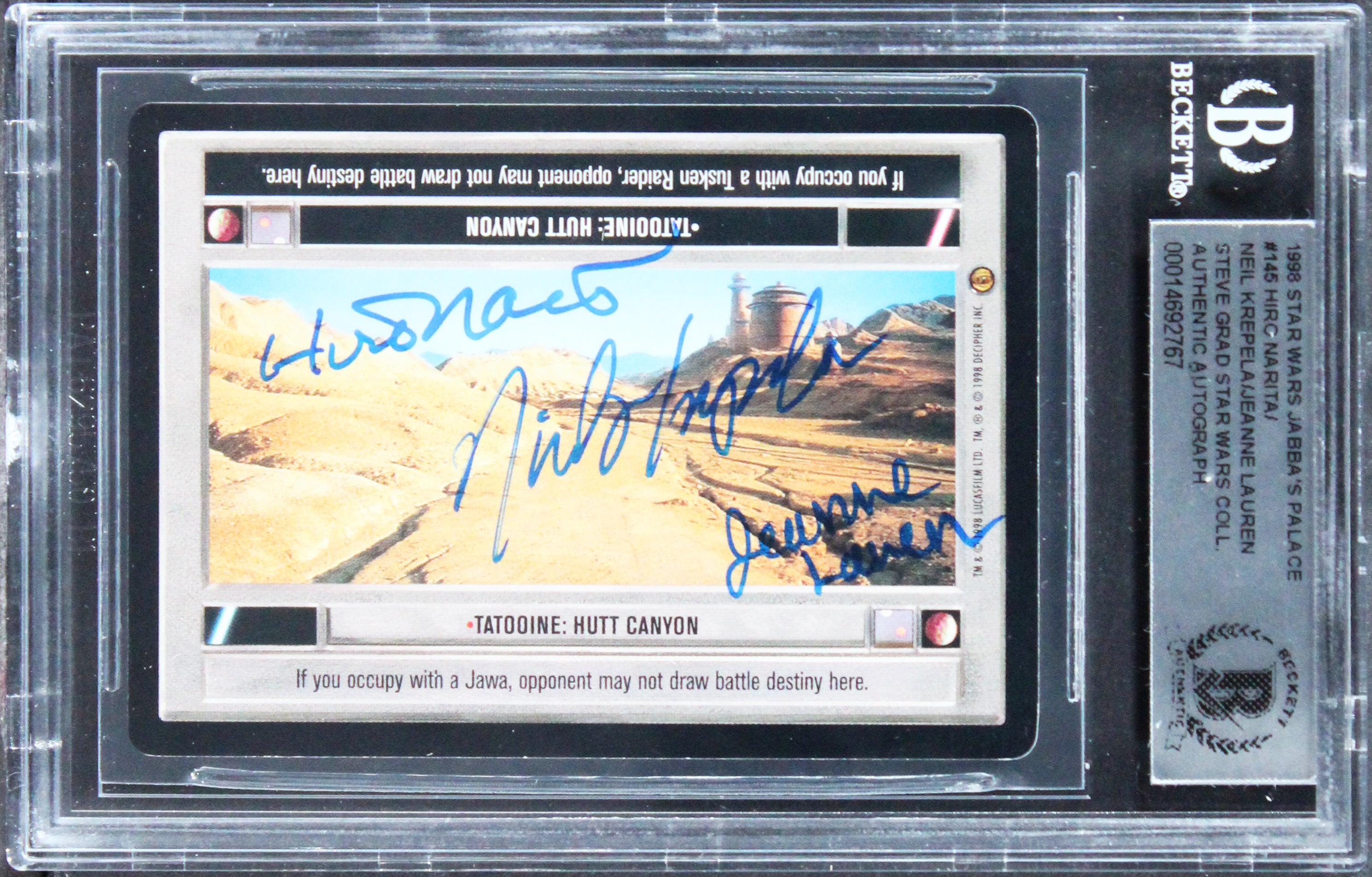 Star Wars (3) Narita, Lauren +1 Signed 1998 Jabba's Palace #145 Card BAS Slabbed