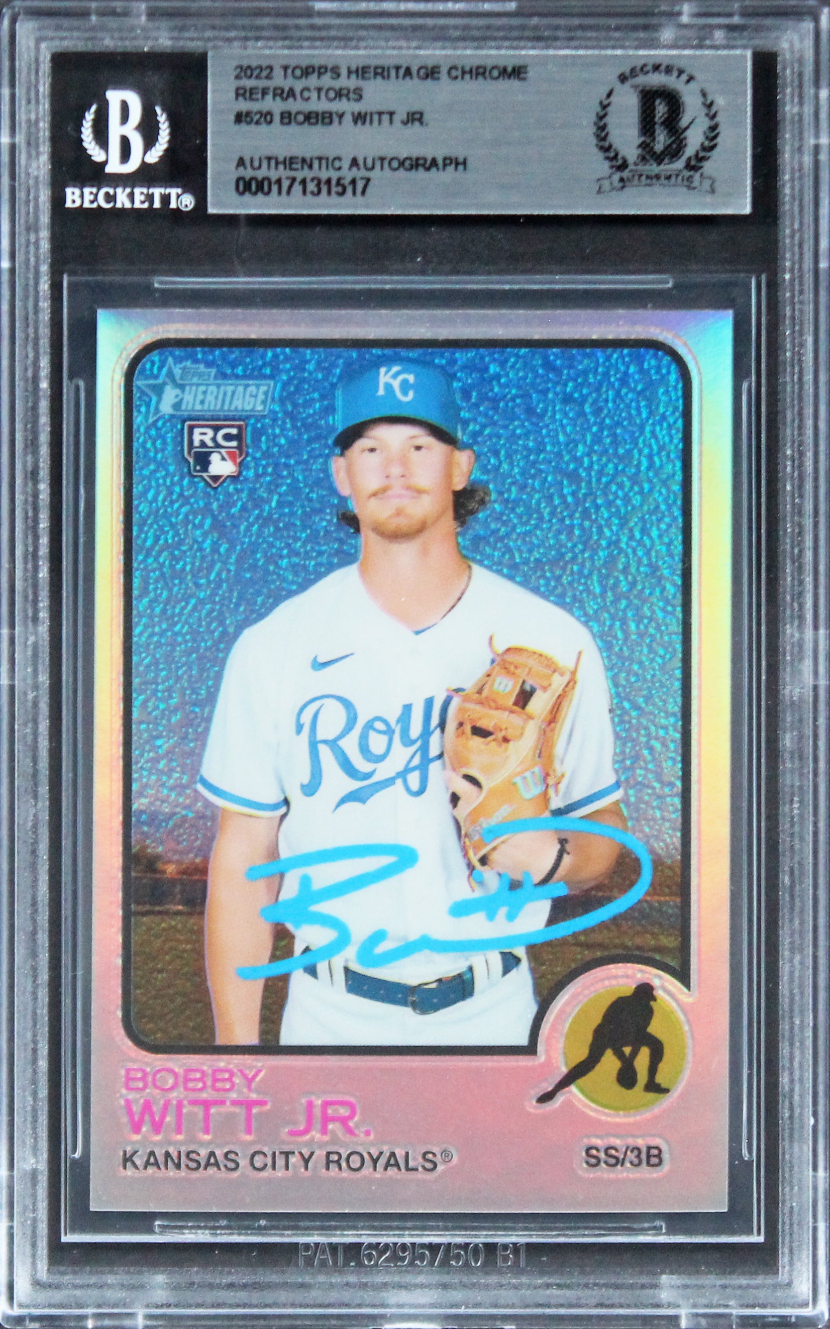 Royals Bobby Witt Jr. Authentic Signed 2022 Topps Heritage Chrome Refractors #520 Rookie Card BAS Slabbed