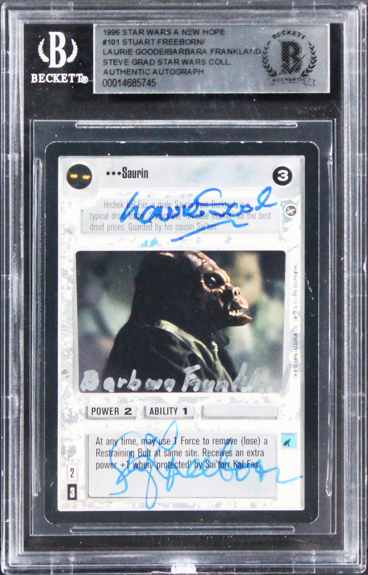 Star Wars (3) Freeborn, Goode & Frankland Signed 1996 ANH #101 Card BAS Slabbed