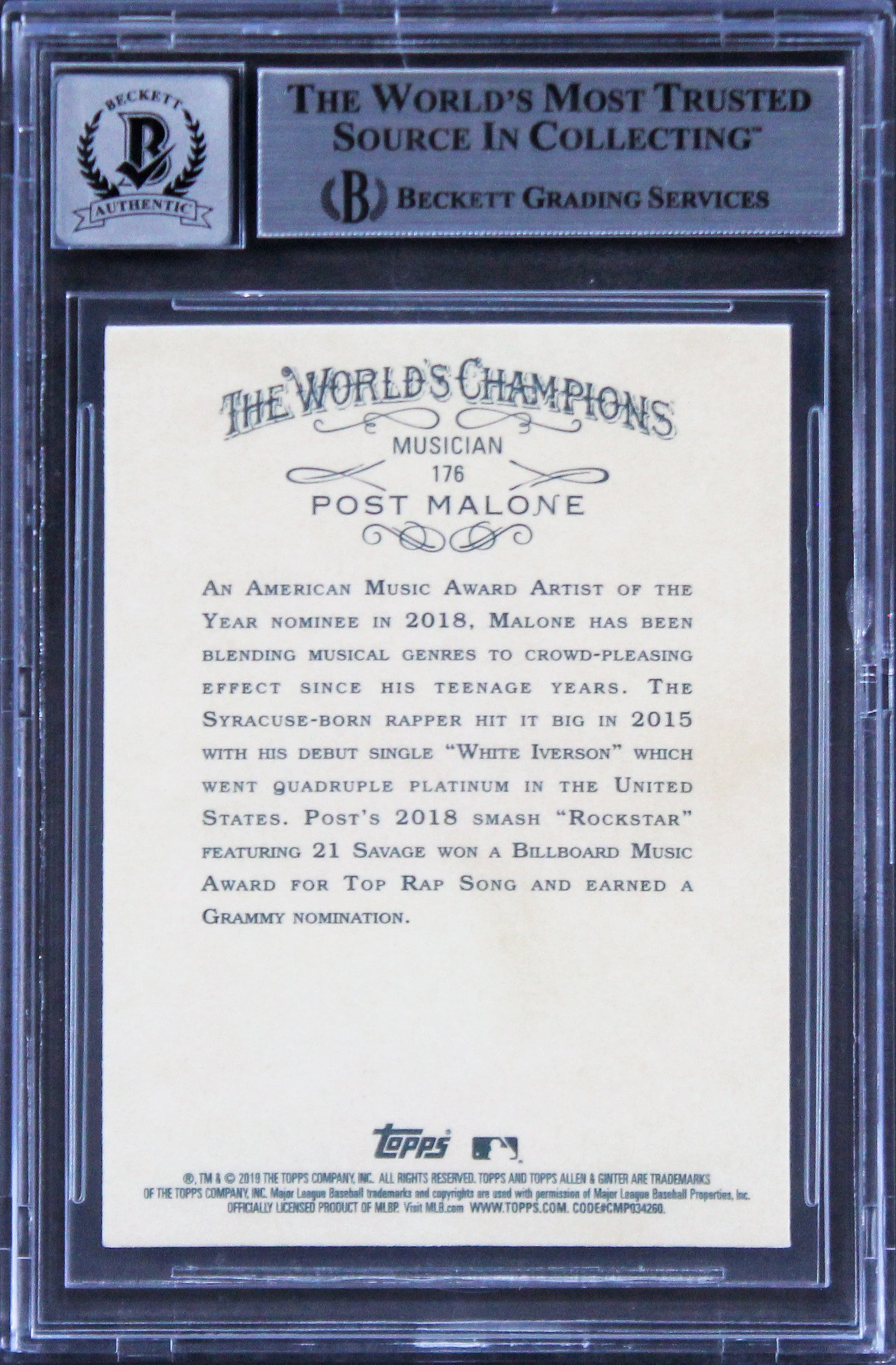 Post Malone Signed 2019 Topps Allen & Ginter #176 Card Auto Grade 10 BAS Slabbed
