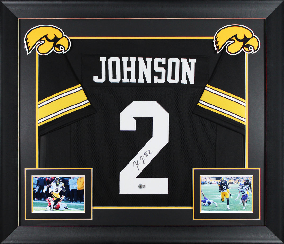 Iowa Kaleb Johnson Authentic Signed Black Pro Style Framed Jersey BAS Witnessed