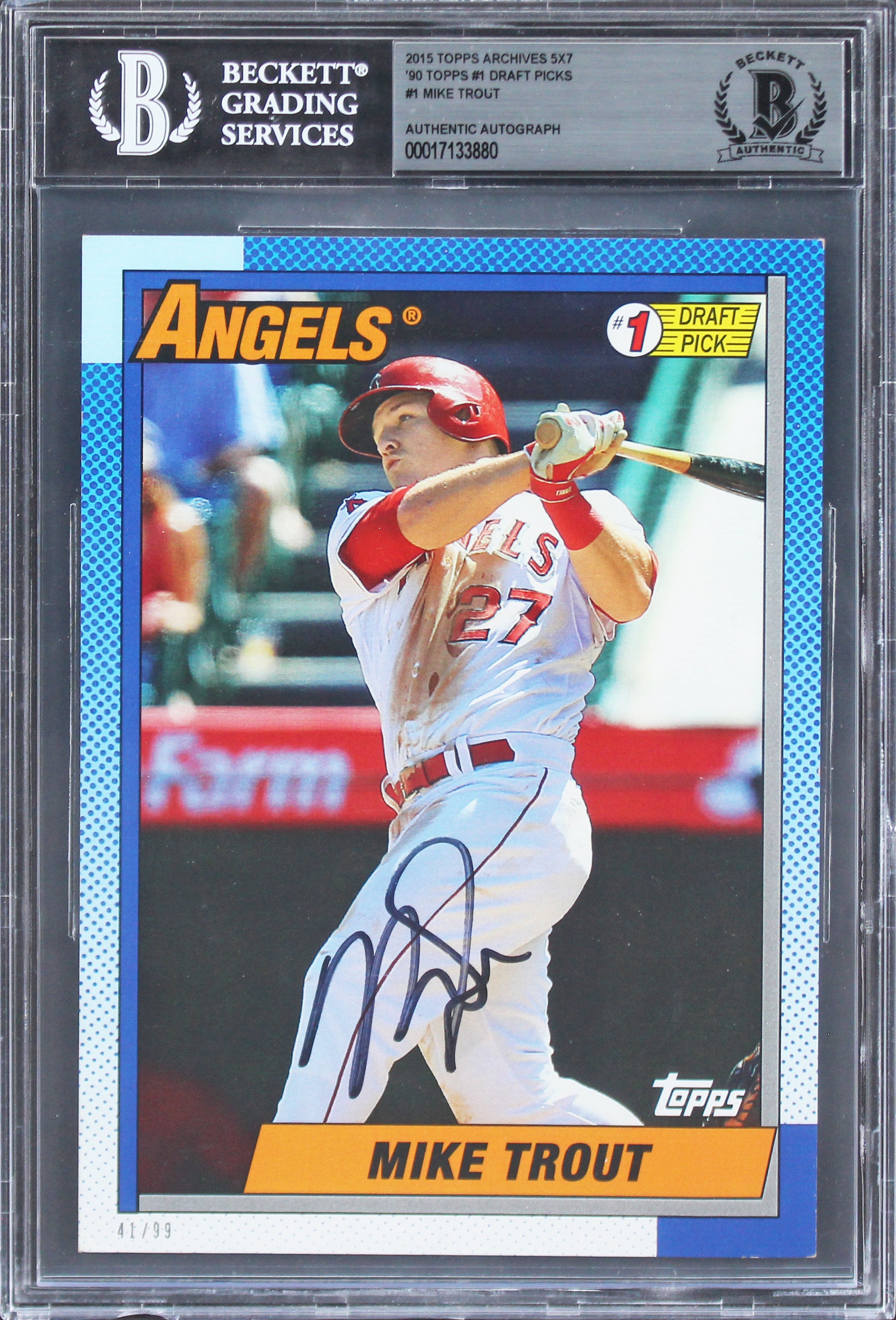 Angels Mike Trout Signed 2015 Topps Archives 5x7 '90 Topps DP #1 Card BAS Slab