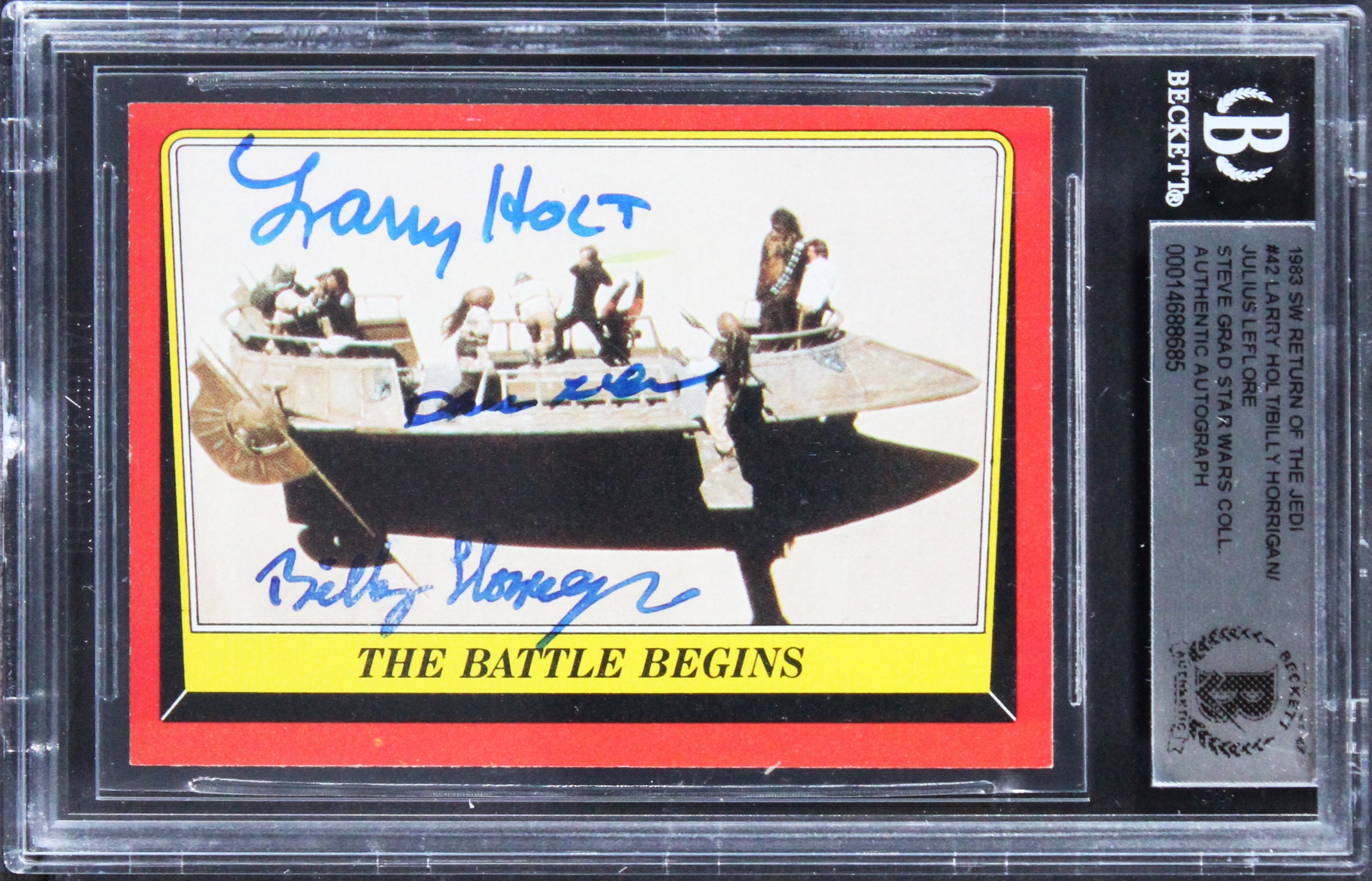 Star Wars (3) Holt, Horrigan & LeFlore Signed 1983 SW ROTJ #42 Card BAS Slabbed