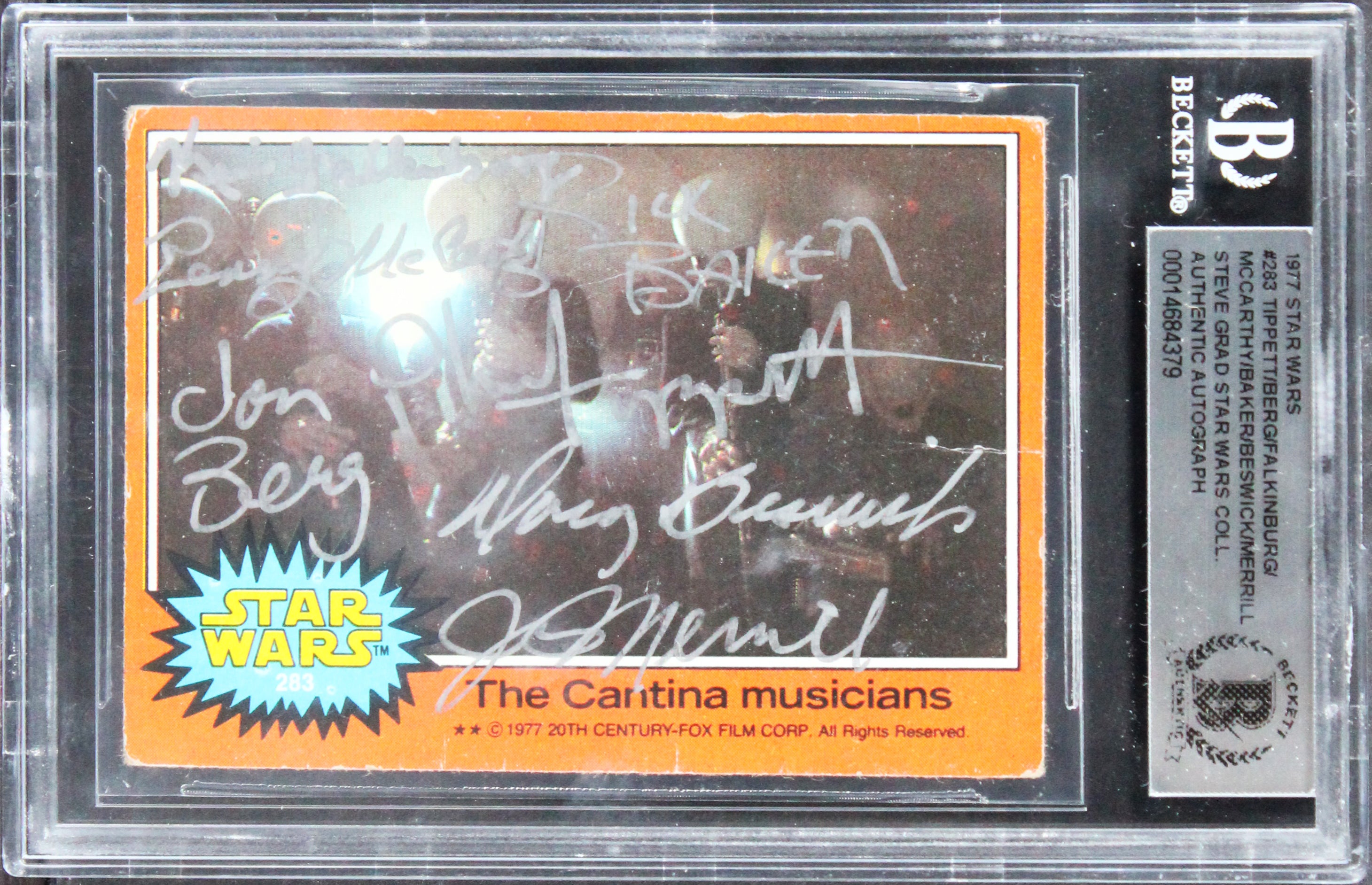 Star Wars (7) Baker, Beswick, McCarthy +4 Signed 1977 SW #283 Card BAS Slabbed
