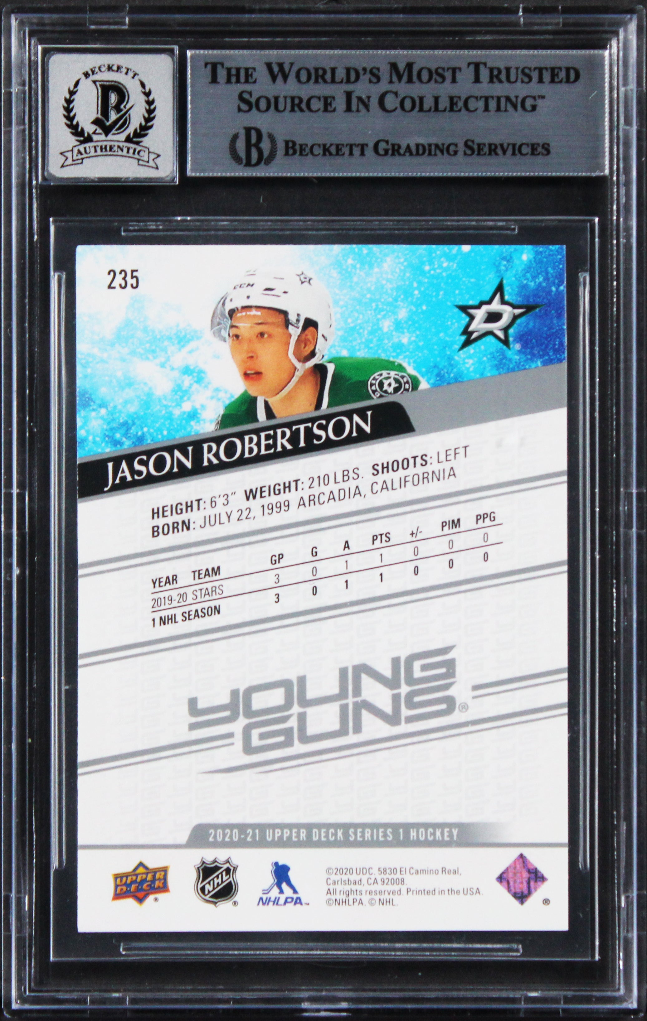 Stars Jason Robertson Signed 2020 Upper Deck #235 Card Auto 10! BAS Slabbed