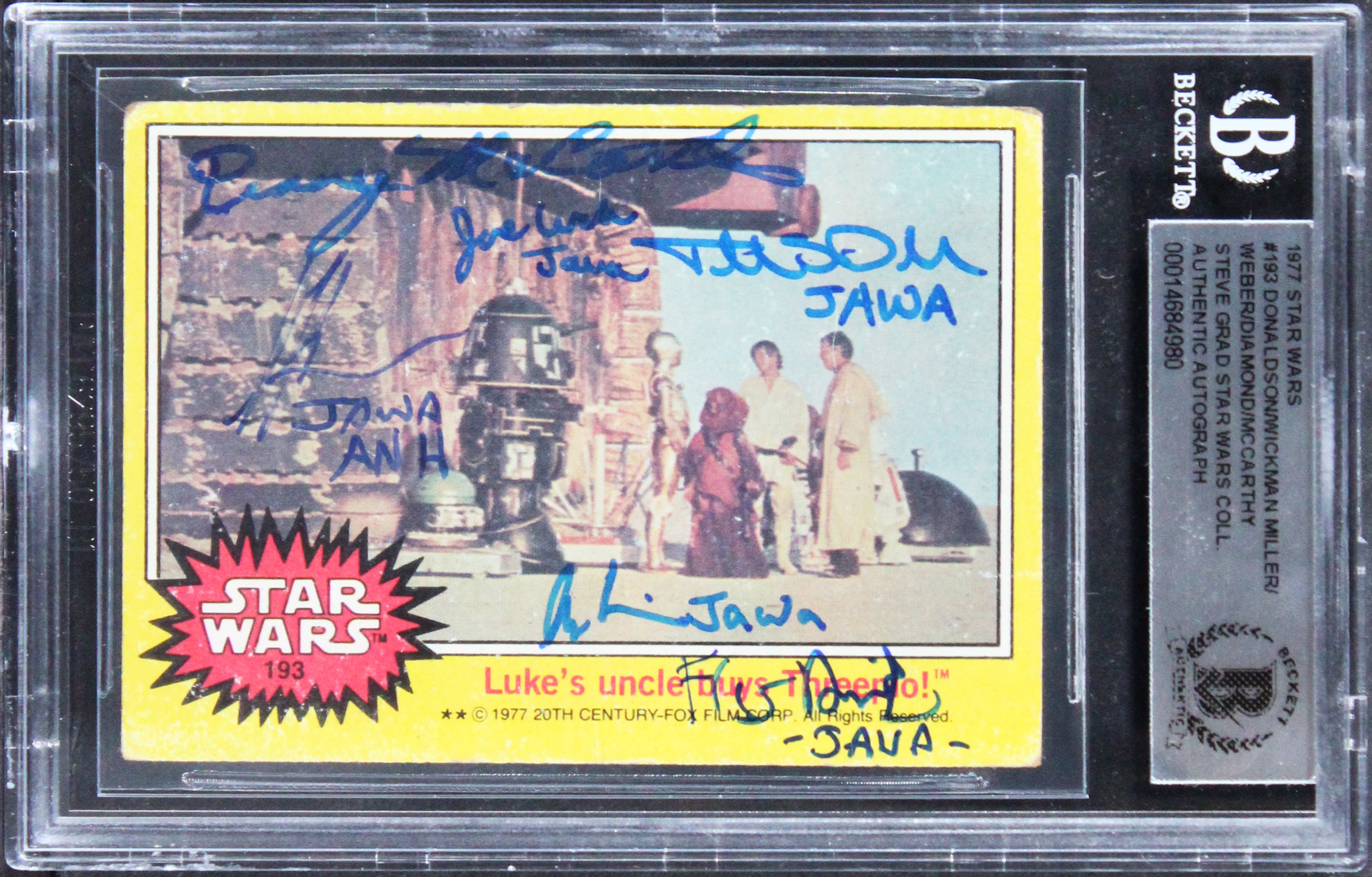 Star Wars (6) Donaldson, Diamond +4 Signed 1977 Star Wars #193 Card BAS Slabbed