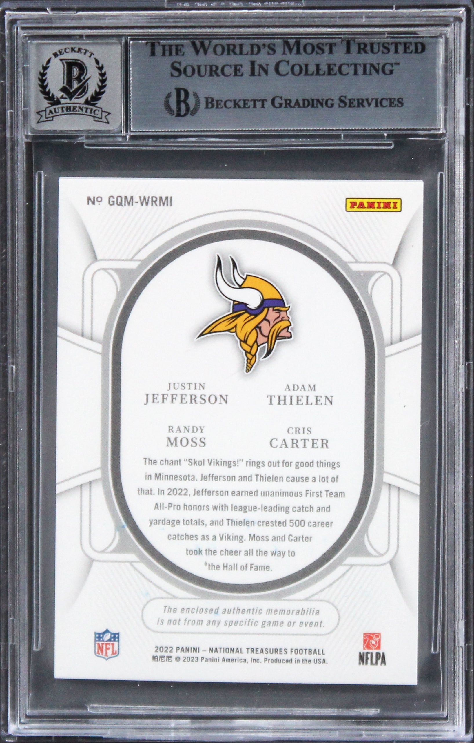 (4) Moss, Carter, Jefferson & Thielen Signed 2022 NT 13/99 Card Auto 10 BAS Slab