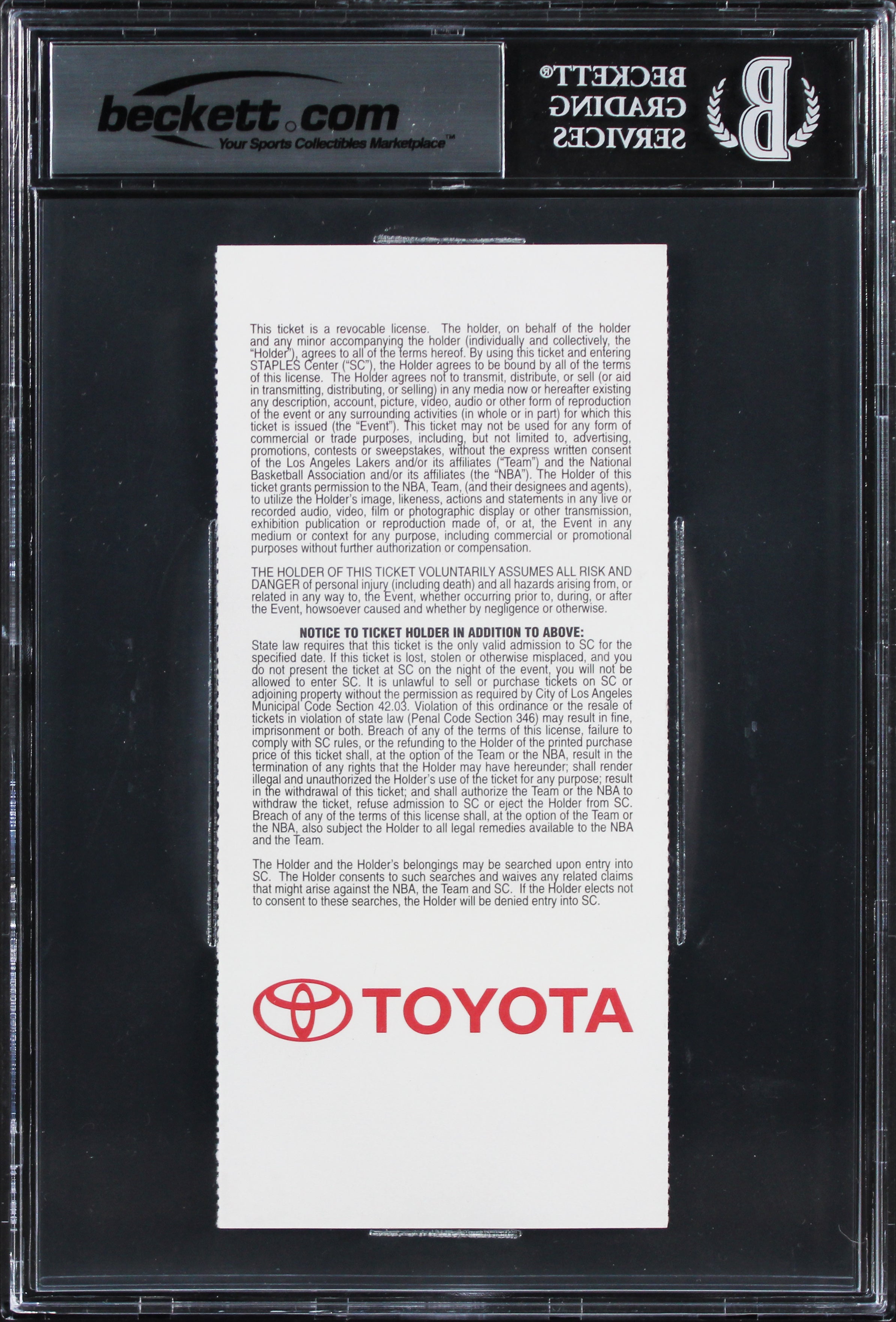 Lakers Shaquille O'Neal Signed 4/2/2013 DAL Vs LAL Full Ticket Stub BAS Slabbed