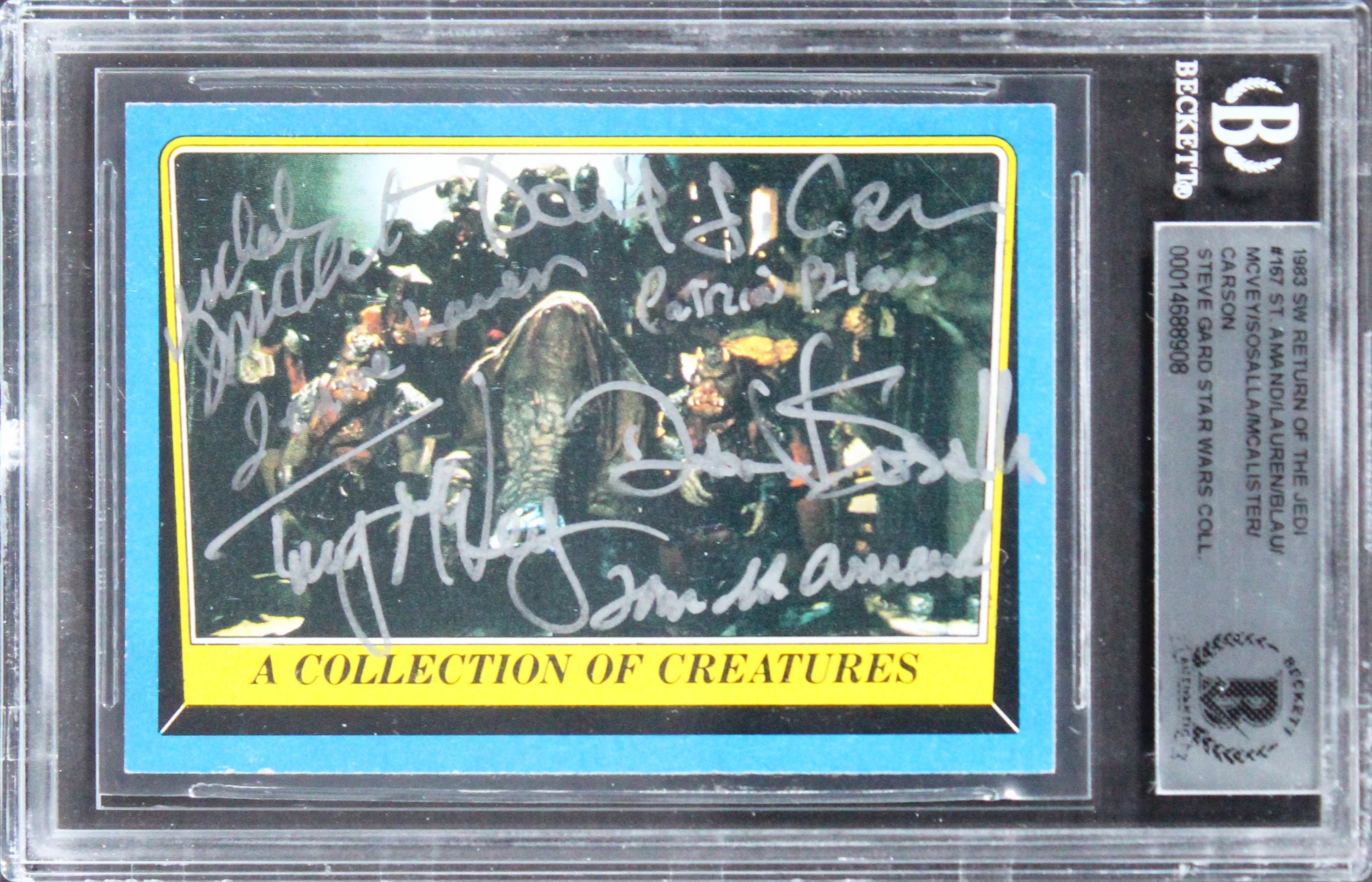 (7) St. Amand, Lauren, McVey +4 Signed 1983 Star Wars ROTJ #167 Card BAS Slabbed