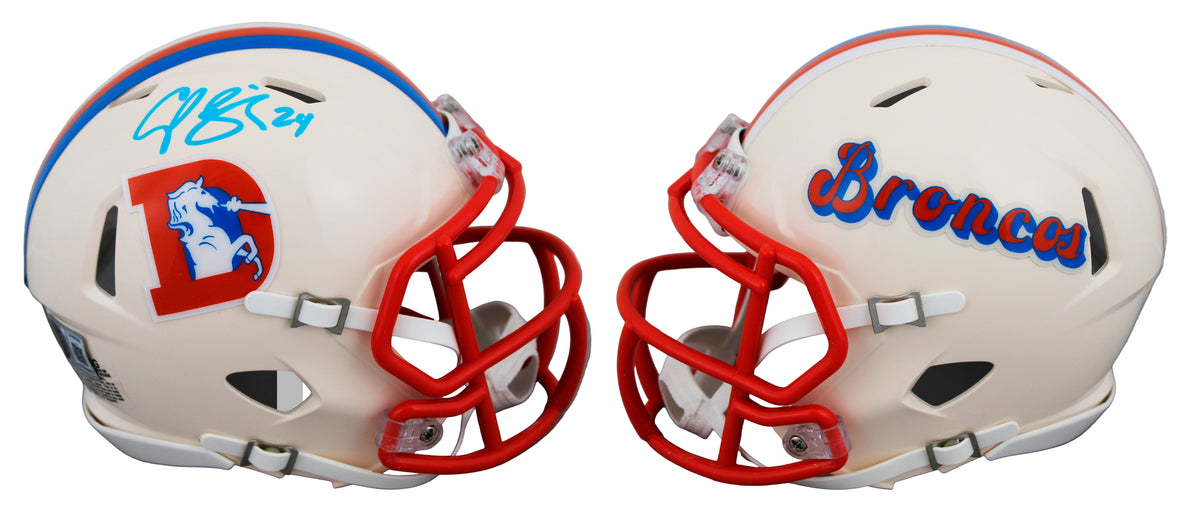 Broncos Champ Bailey Signed Retro Speed Mini Helmet W/ Case BAS Witnessed