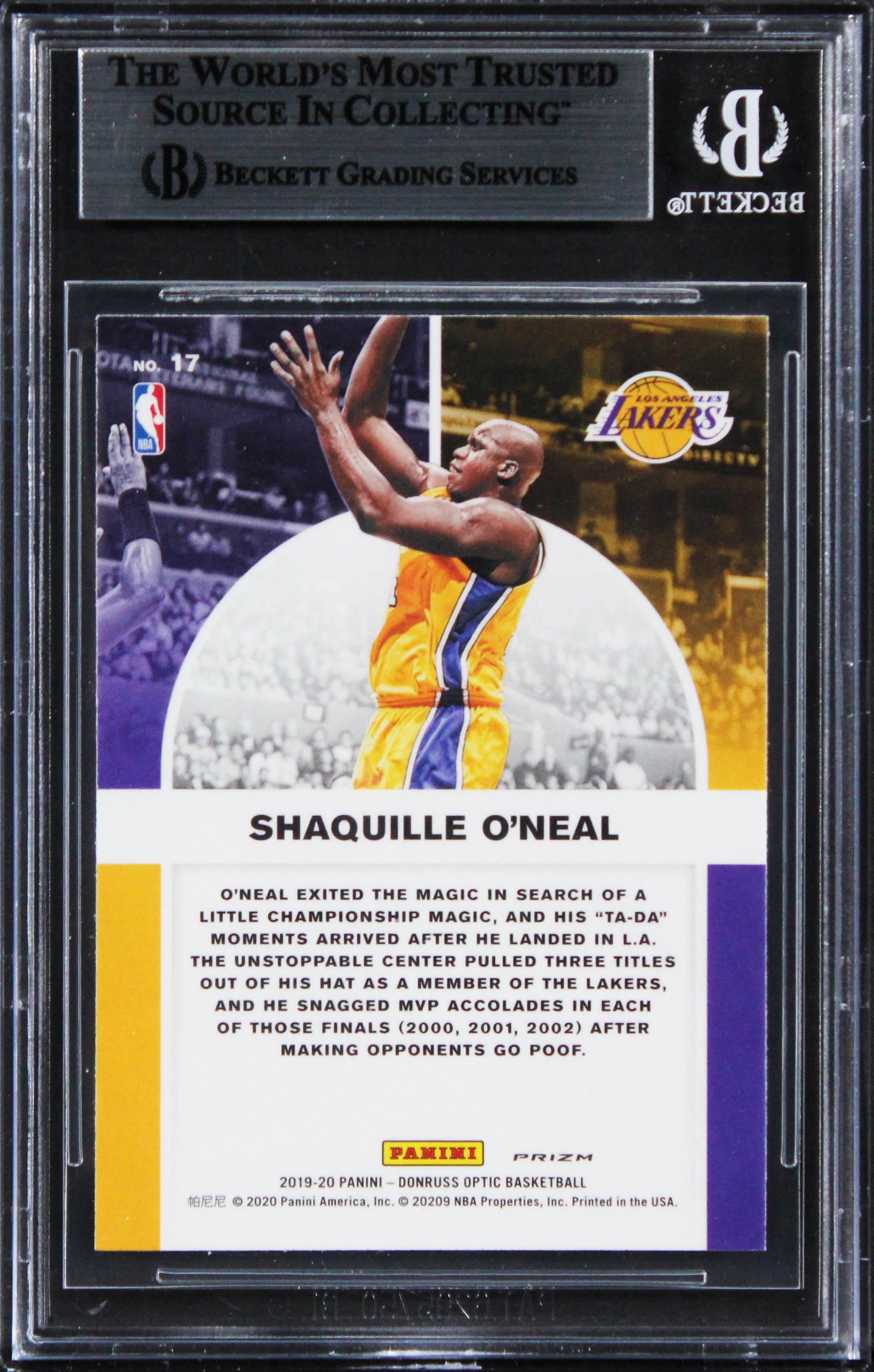 Shaquille O'Neal Signed 2019 Donruss Optic Winner Stays Purple #17 Card BAS Slab