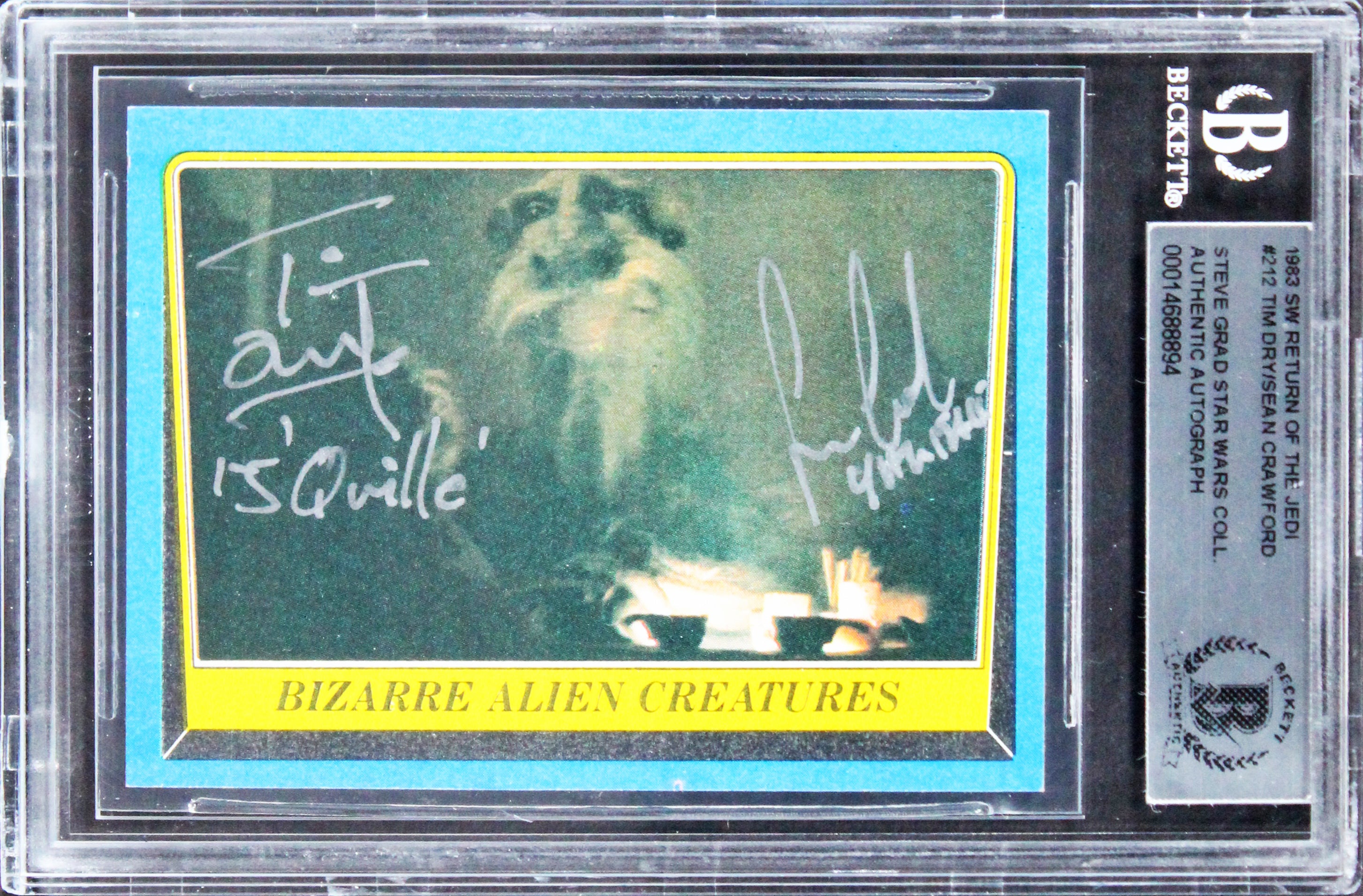 Tim Dry & Sean Crawfordd  Signed 1983 Star Wars ROTJ #212 Card BAS Slabbed