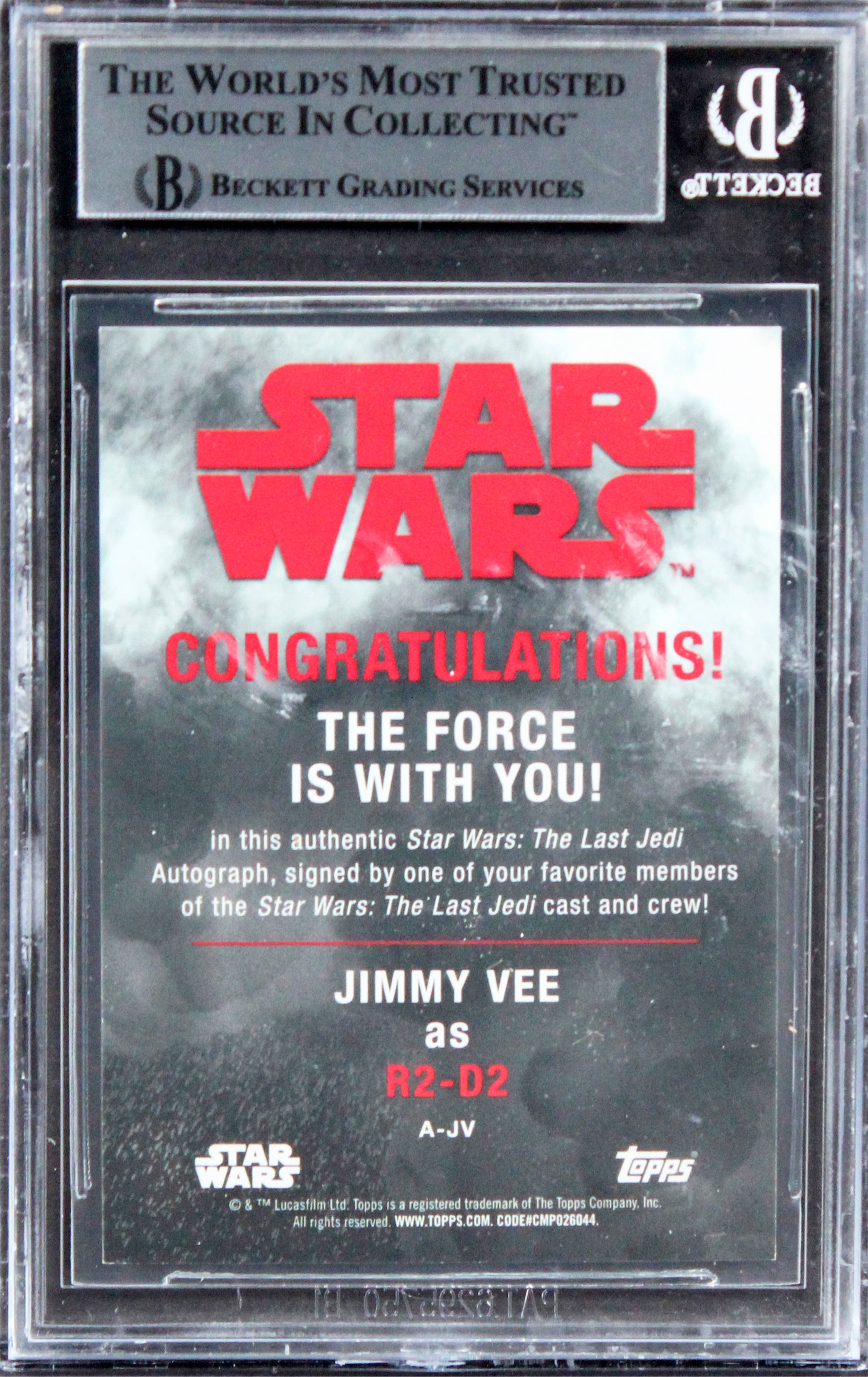Jimmy Vee Star Wars Signed 2018 Star Wars The Last Jedi #AJV Card BAS Slabbed