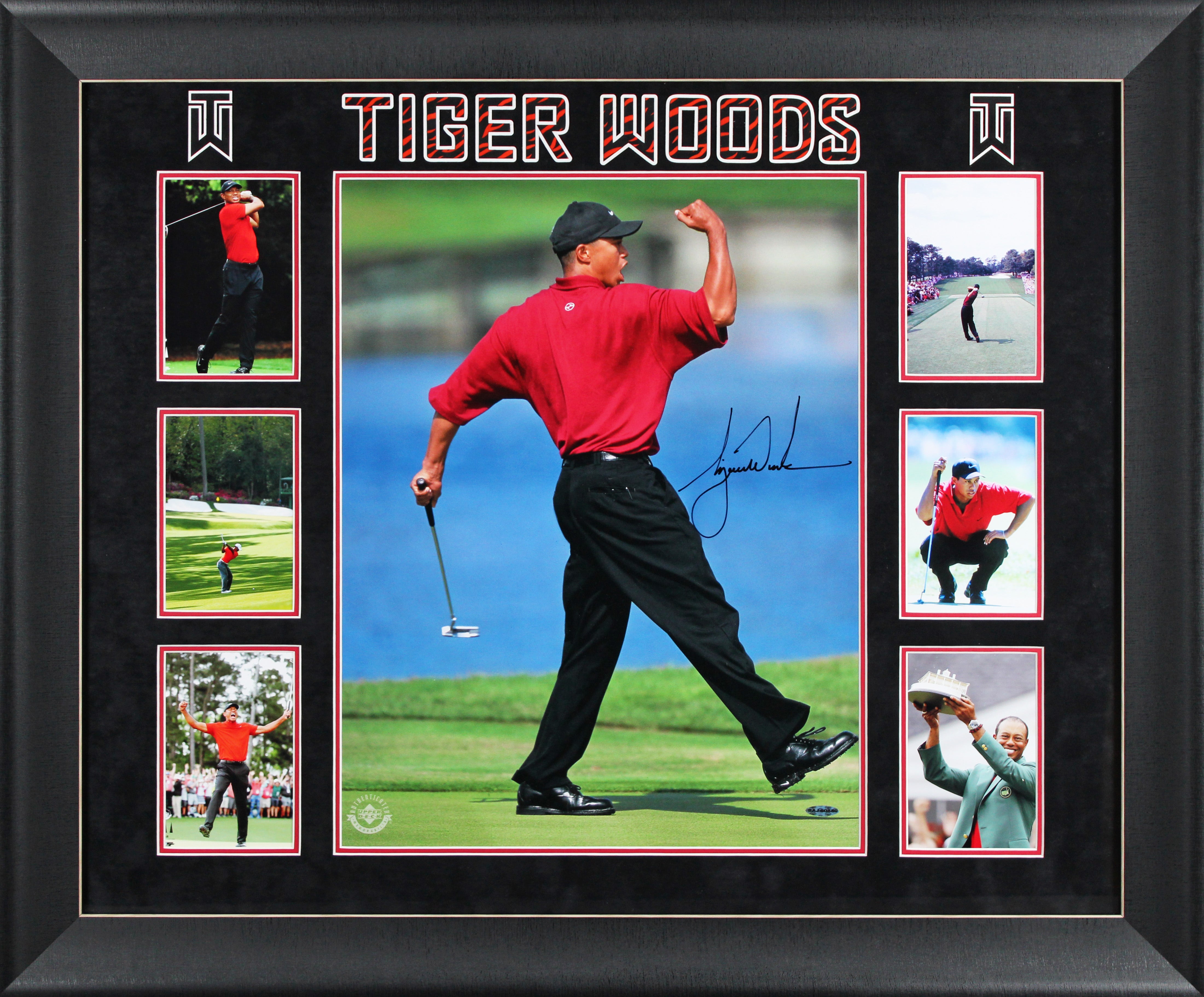 Tiger Woods Authentic Signed 16x20 Framed Vertical Fist Pump Photo UDA #BAJ60880