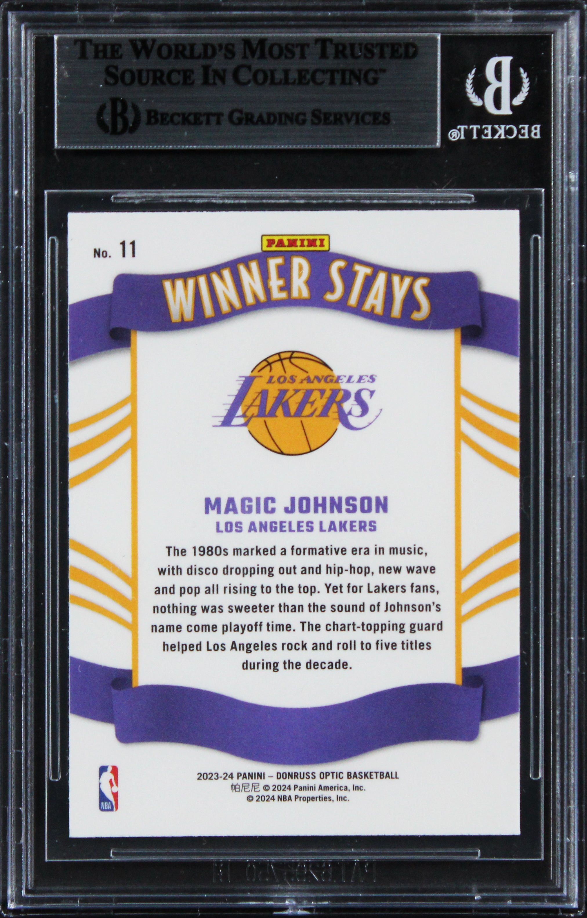 Magic Johnson Signed 2023 Donruss Optic Winner Stays Purple #11 Card BAS Slabbed