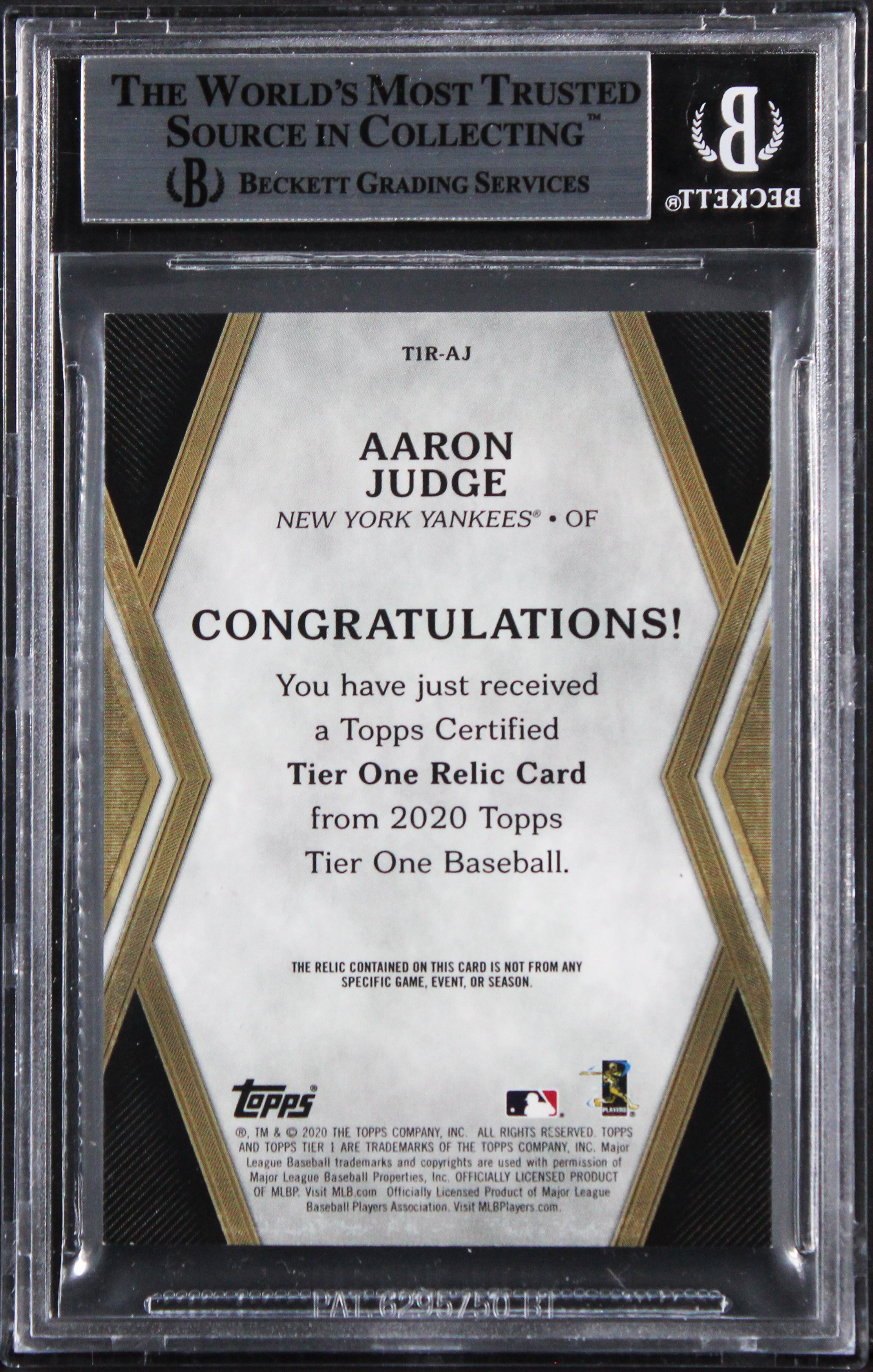 Yankees Aaron Judge Signed 2020 Topps Tier One Relics #T1RAJ Card BAS Slabbed