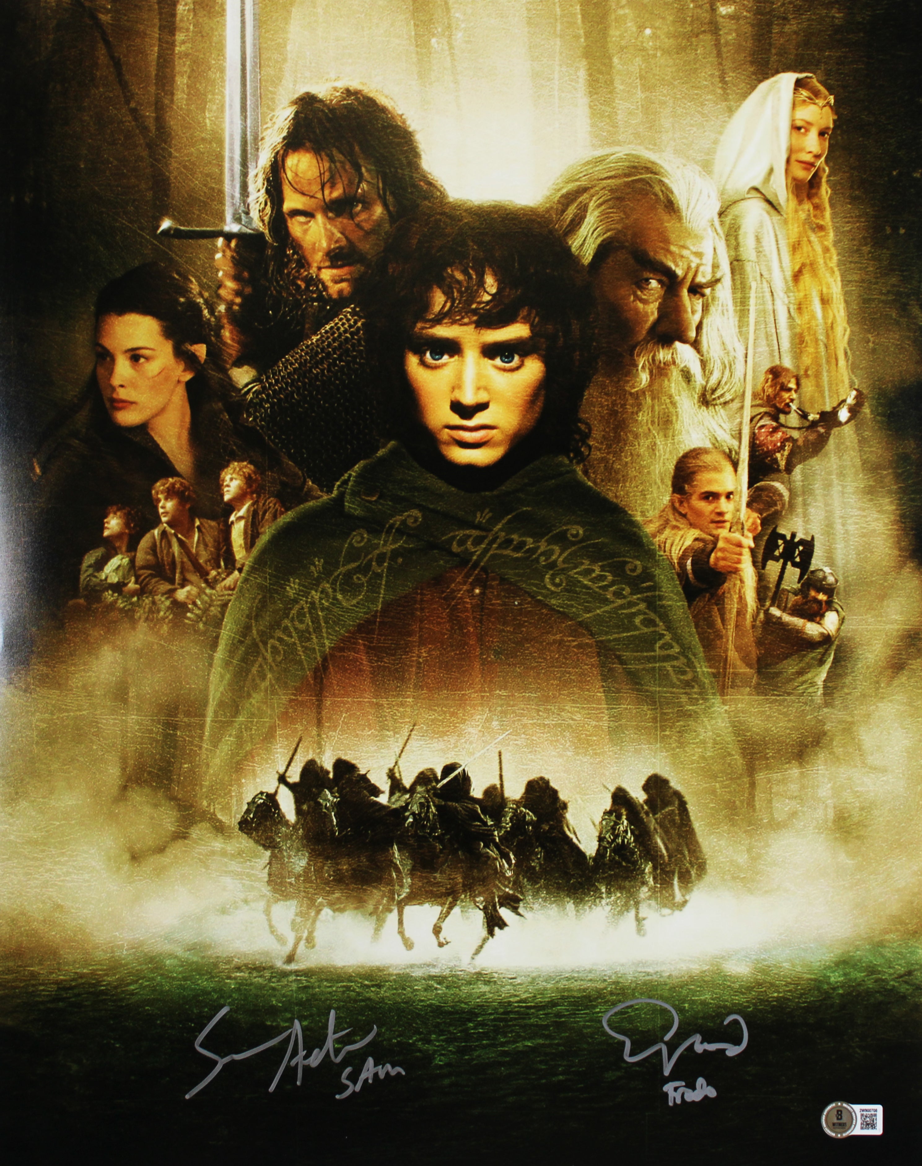 Elijah Wood & Sean Astin LOTR Signed 16x20 Vertical Collage Photo BAS Witnessed