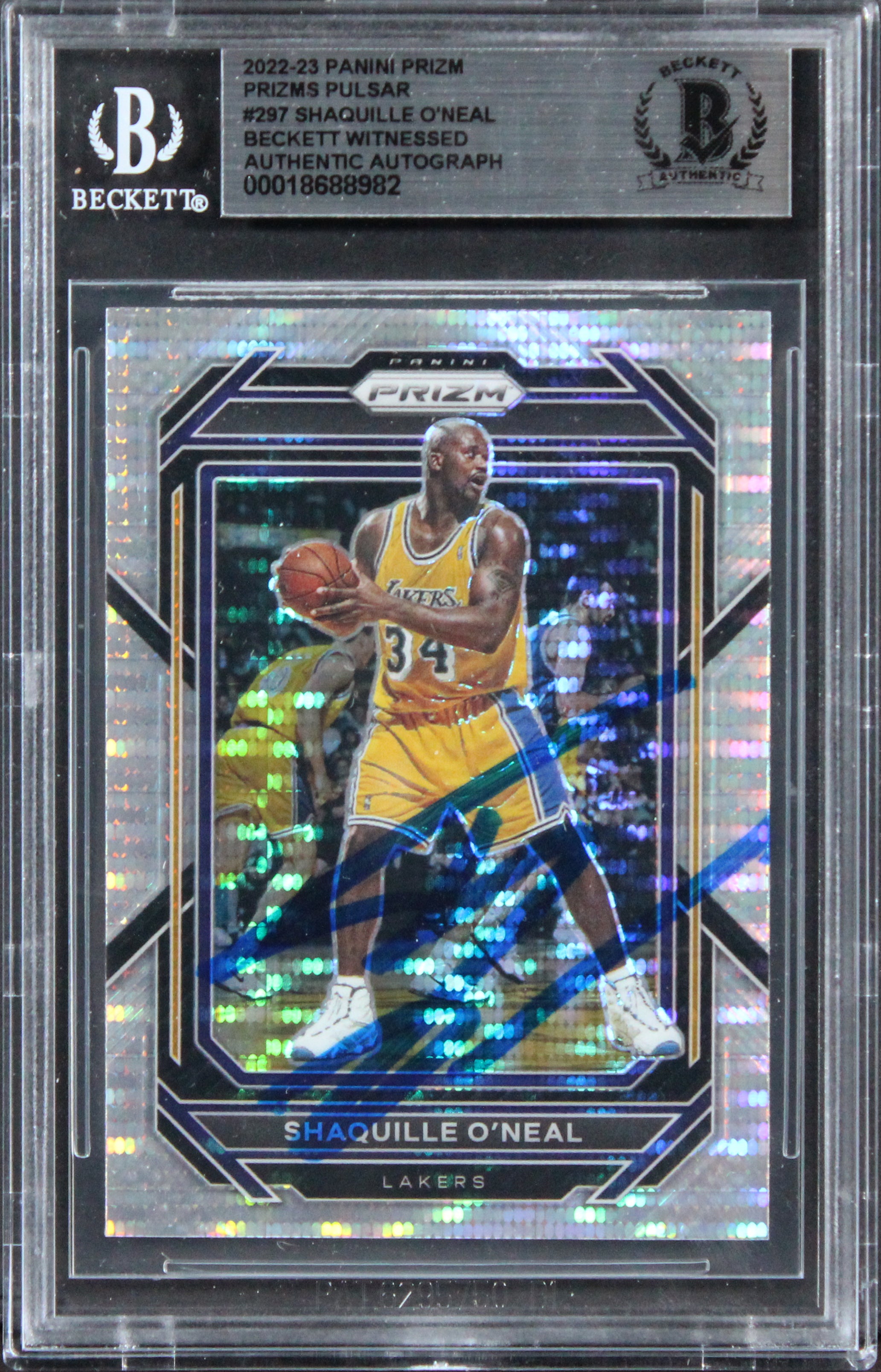 Lakers Shaquille O'Neal Signed 2022 Panini Prizm Pulsar #297 Card BAS Slabbed