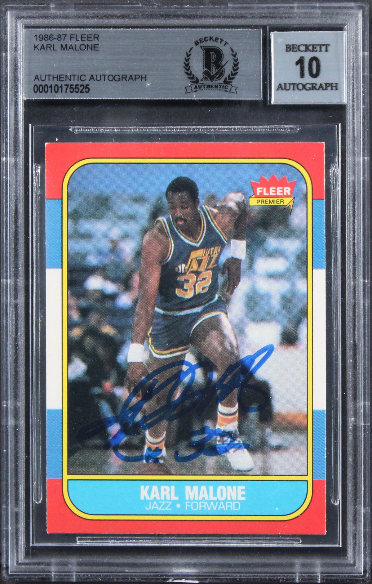 Jazz Karl Malone Signed 1986 Fleer #68 Auto Card Auto Graded 10! BAS Slabbed 1