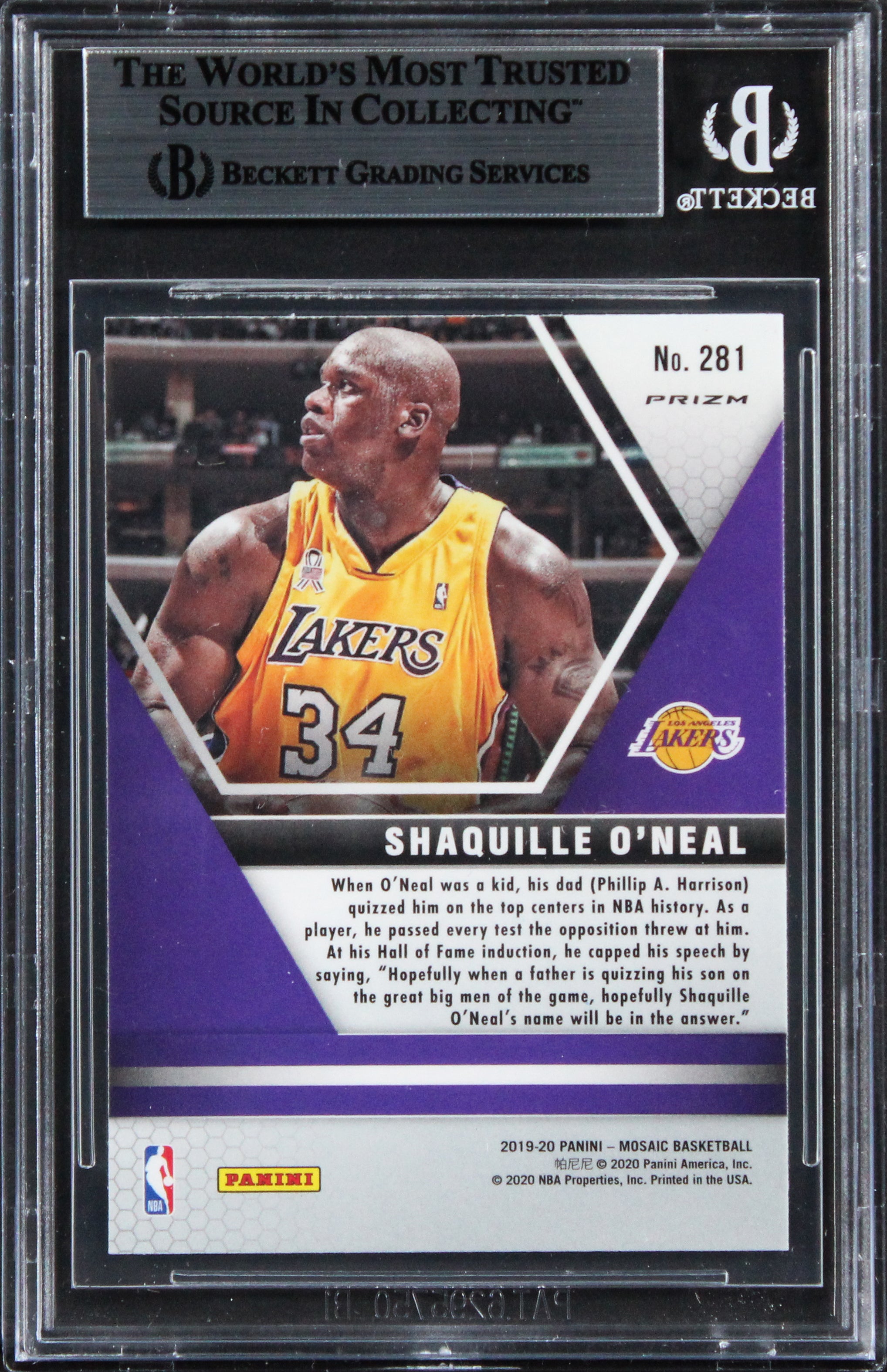 Lakers Shaquille O'Neal Signed 2019 Panini Mosaic Silver #281 Card BAS Slabbed