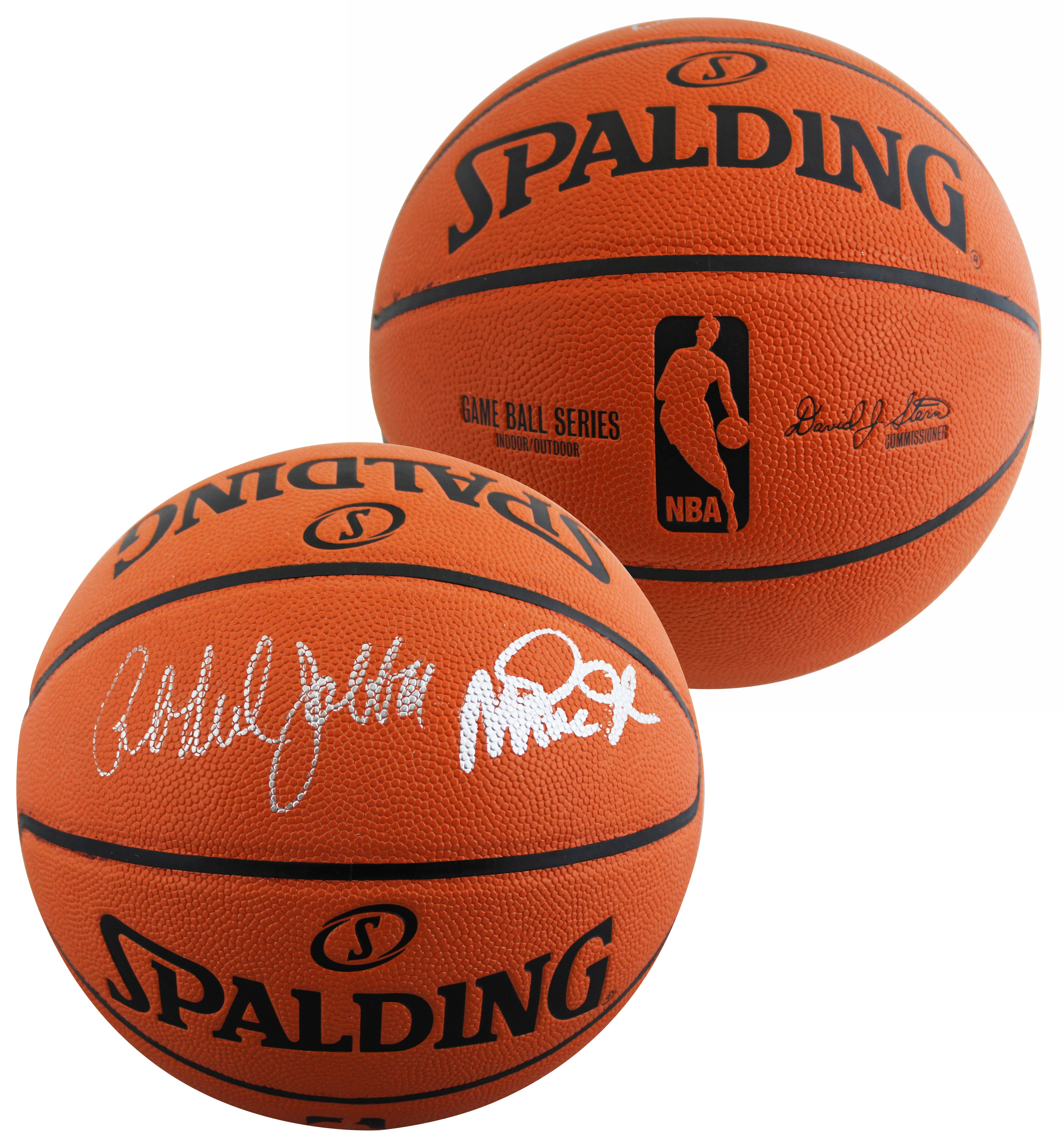 Kareem Abdul-Jabbar & Magic Johnson Signed Spalding Basketball BAS #3W027529