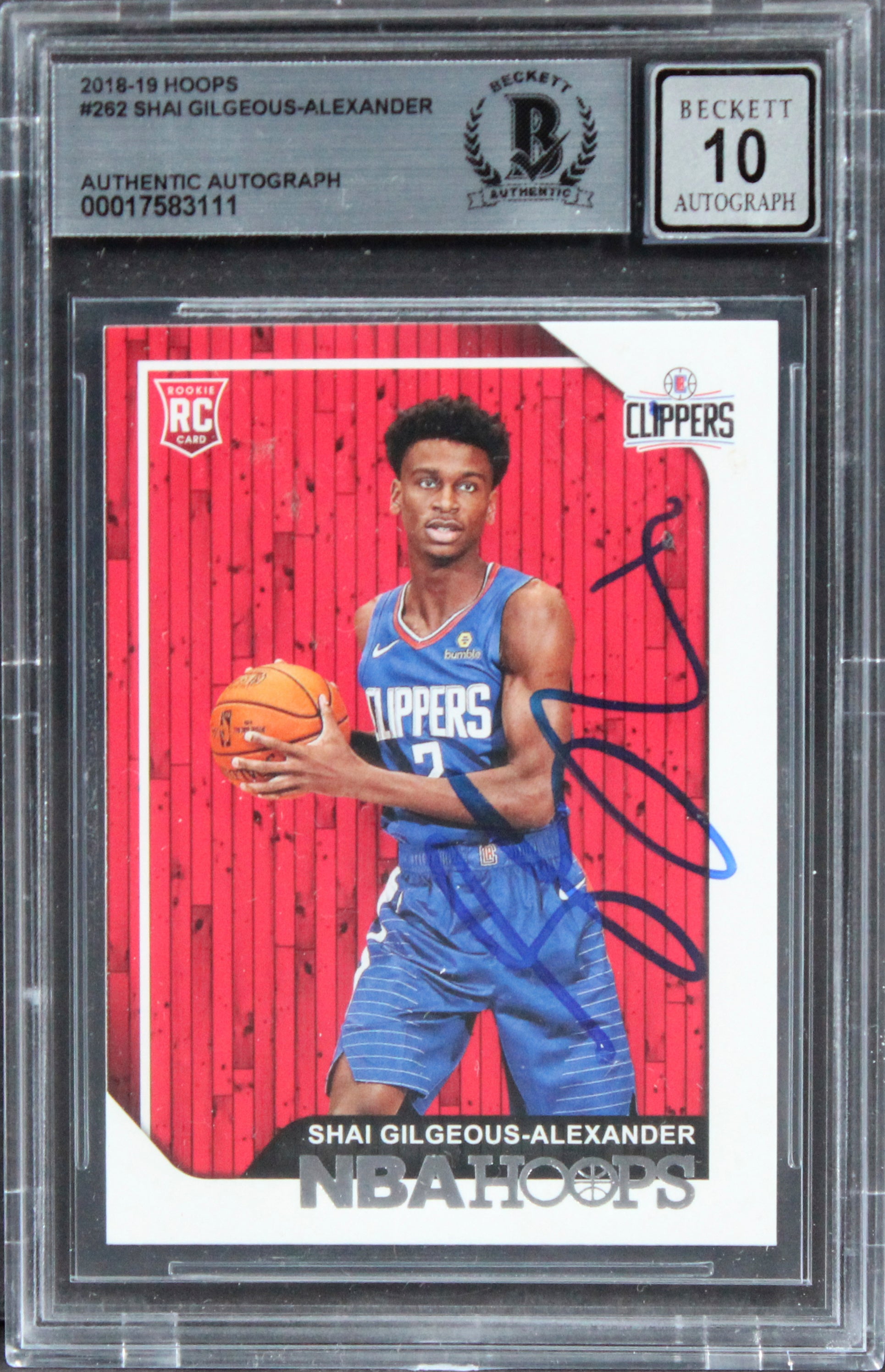Shai Gilgeous-Alexander Signed 2018 Hoops #262 Rookie Card Auto 10! BAS Slabbed