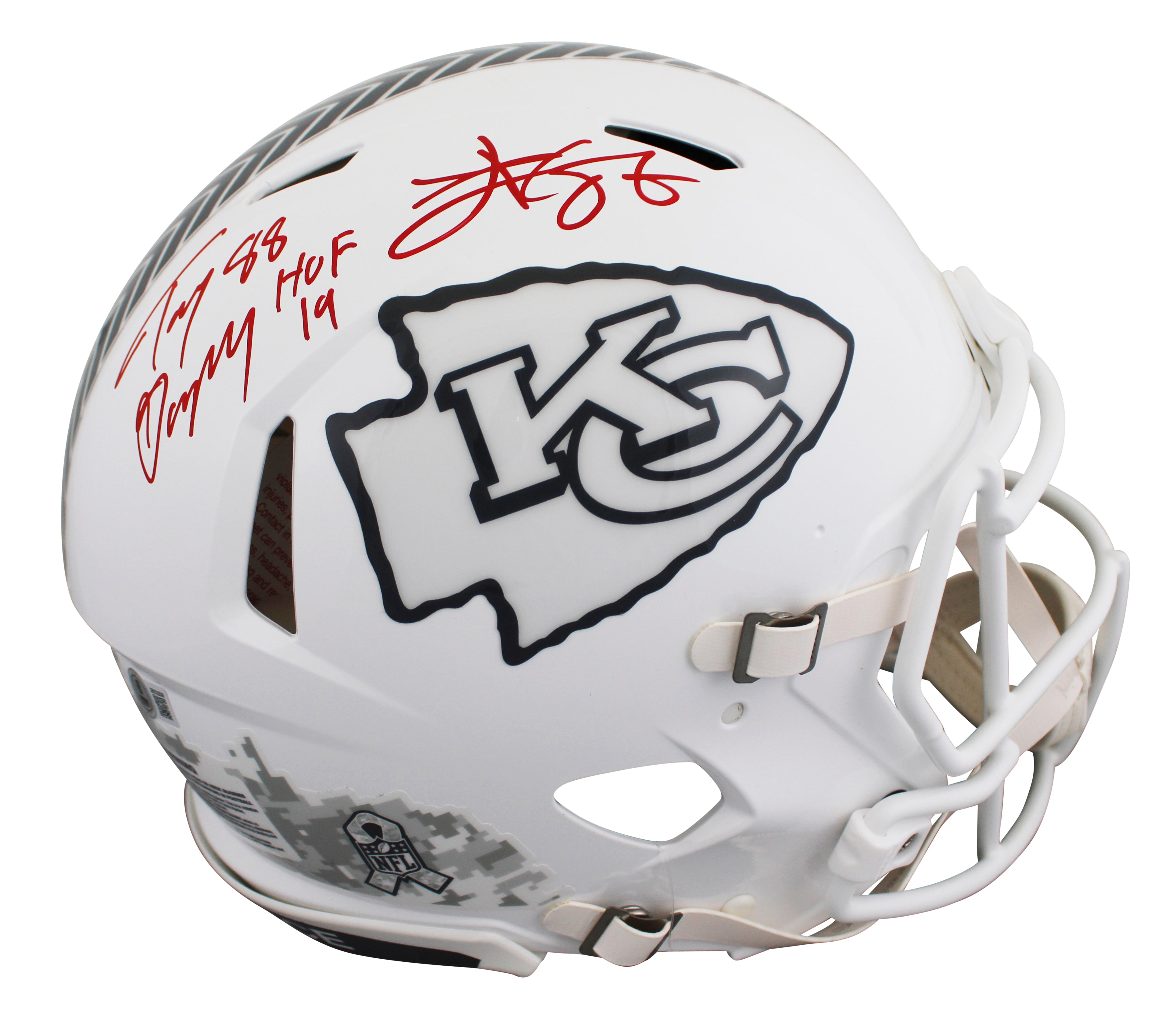 Tony Gonzalez & Travis Kelce Signed STS III F/S Speed Proline Helmet W/ Case BAS