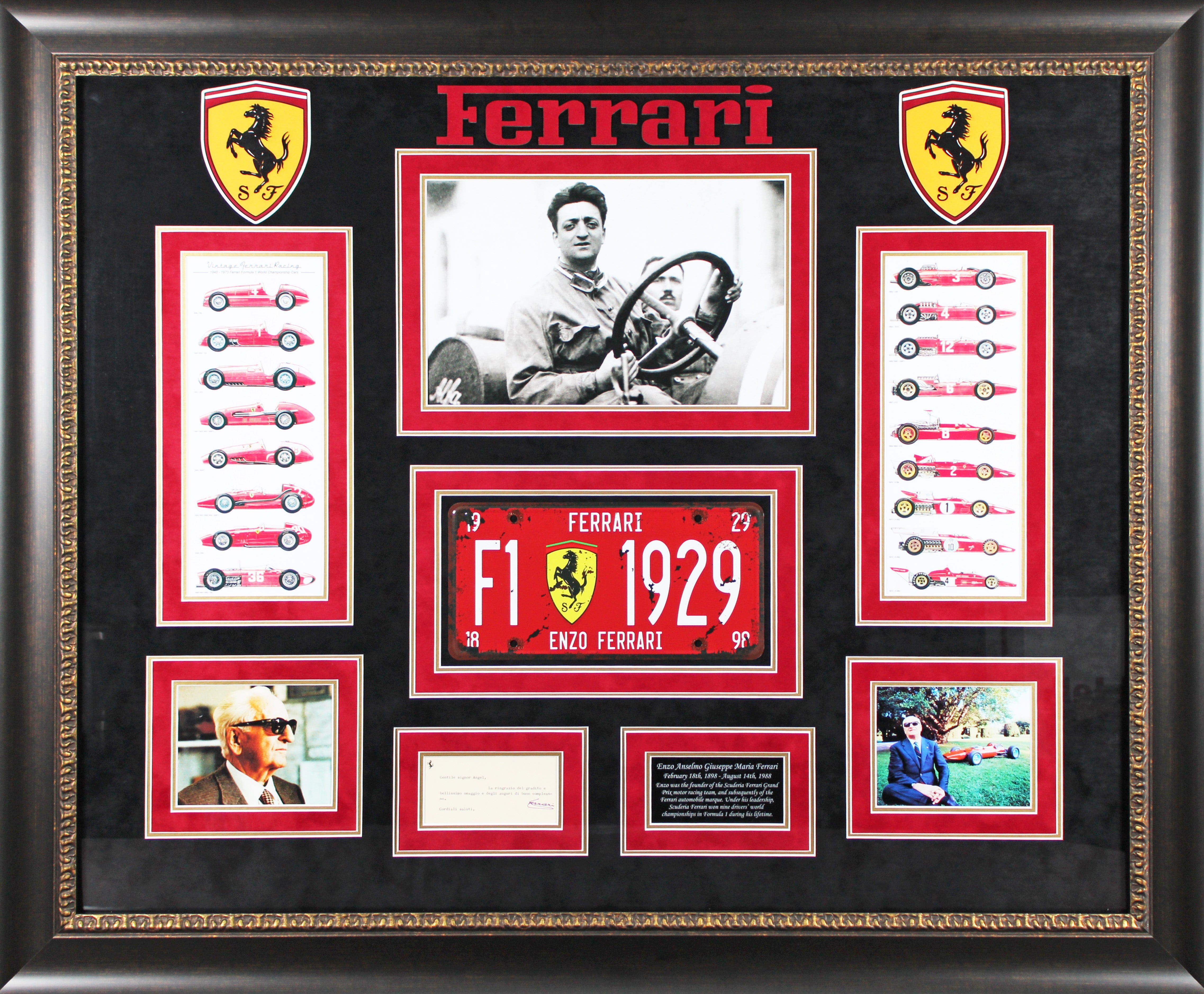 Enzo Ferrari Authentic Signed 2.25x5 Framed Cut Display Autographed BAS #AD64139