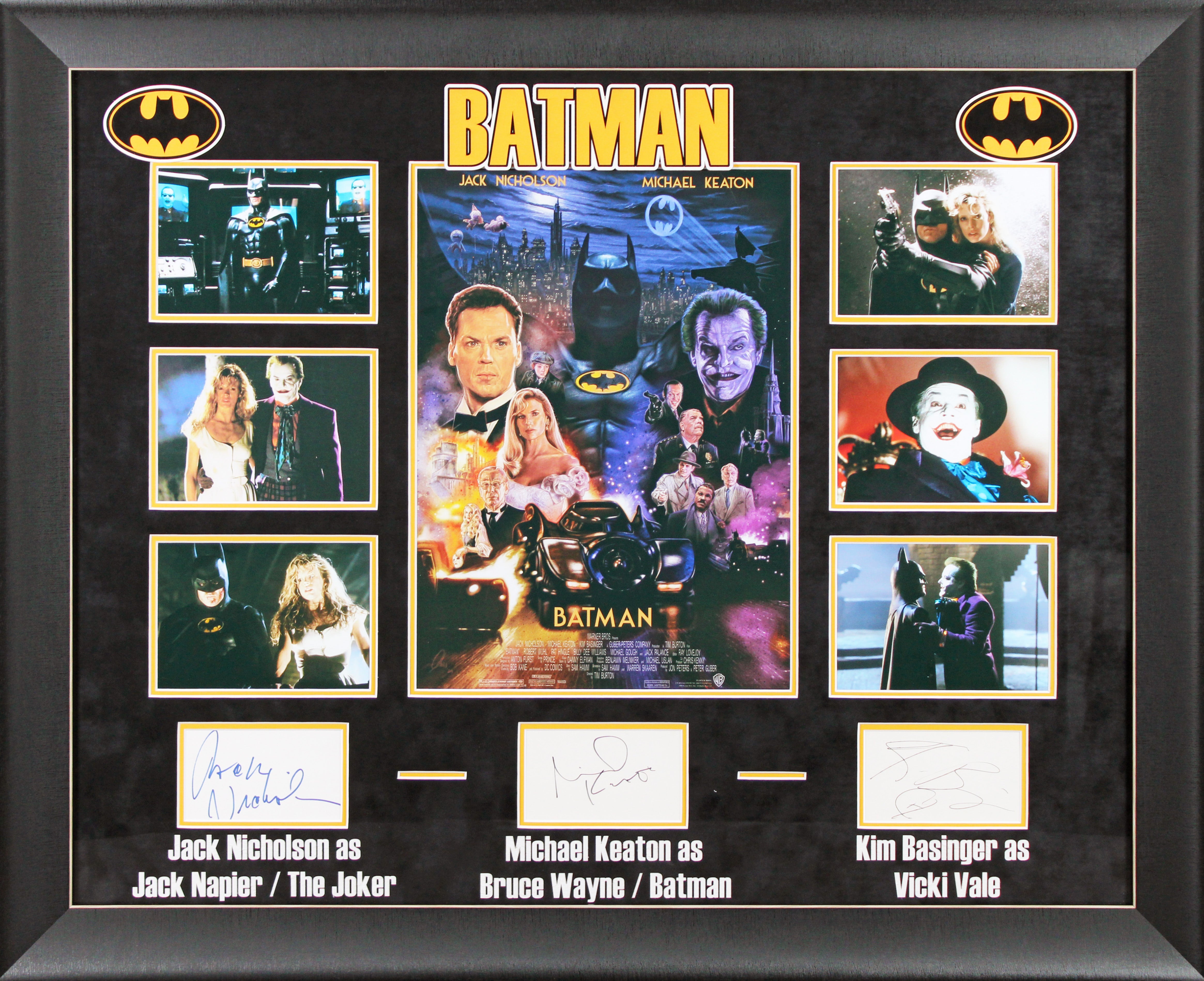 Batman (3) Nicholson, Keaton & Basinger Signed Framed Display BAS #AE09480