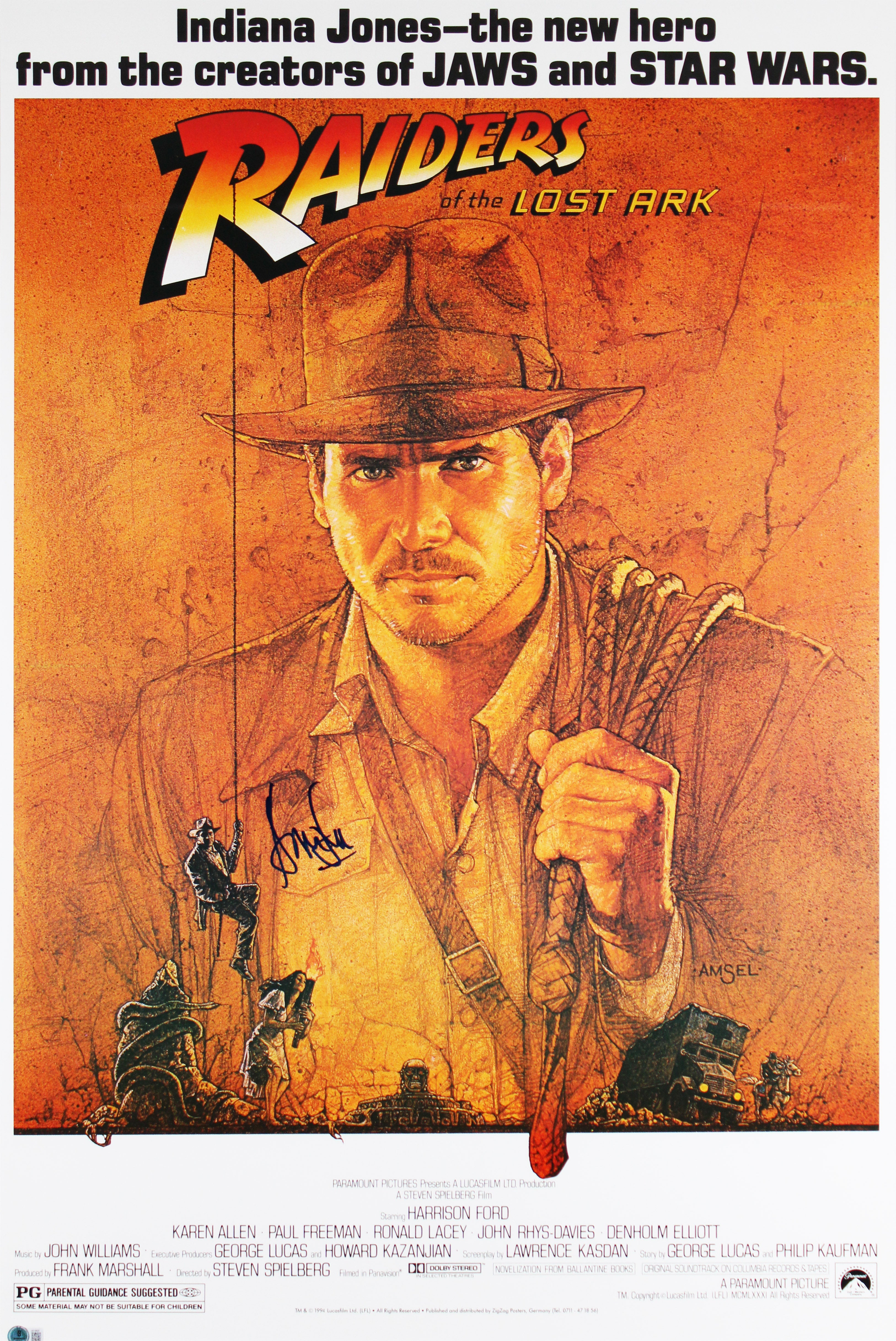 Harrison Ford Raiders of the Lost Ark Signed & Framed 27x40 Poster Auto 10! BAS