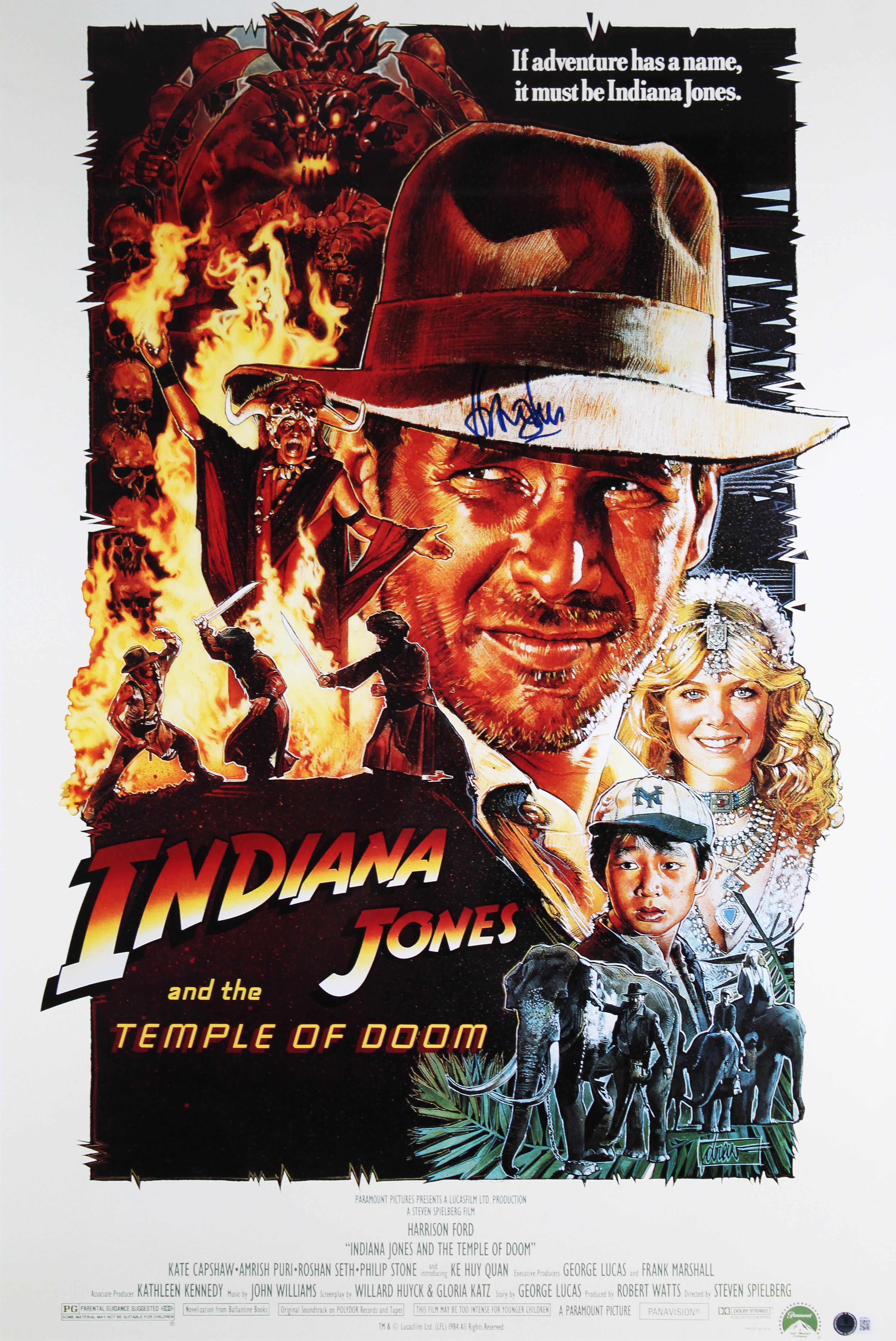 Harrison Ford Temple Of Doom Signed & Framed 24x36 Poster Auto 10! BAS #AE16824