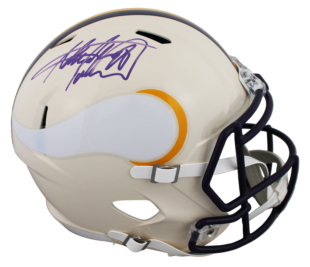 Vikings Adrian Peterson Signed Retro Full Size Speed Rep Helmet BAS Witnessed
