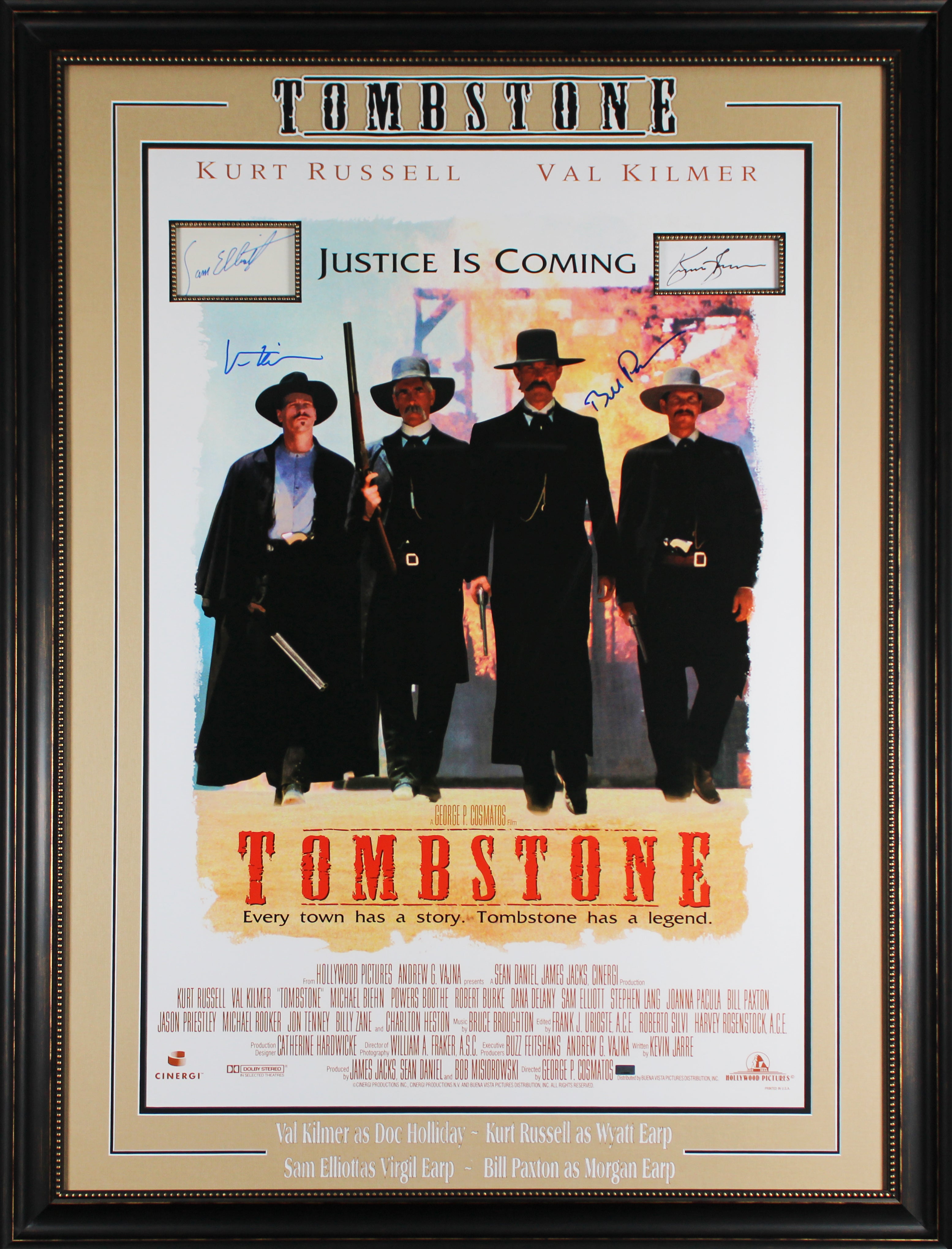 Tombstone (4) Russell, Kilmer +2 Signed 27x38 Movie Poster Framed Display BAS