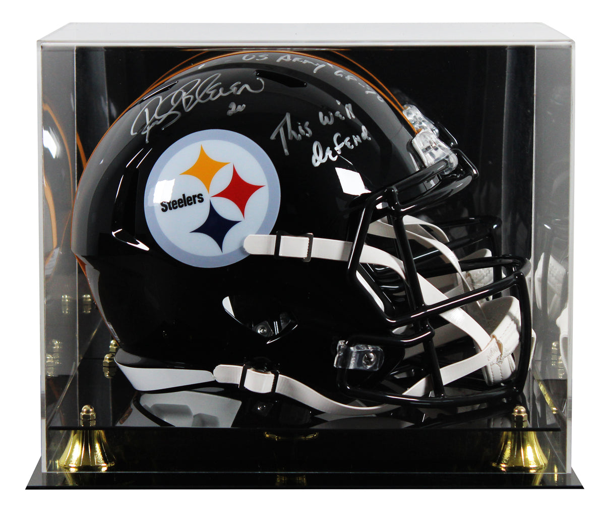 Steelers Rocky Bleier "2x Insc" Signed F/S Speed Rep Helmet W/ Case BAS Witness