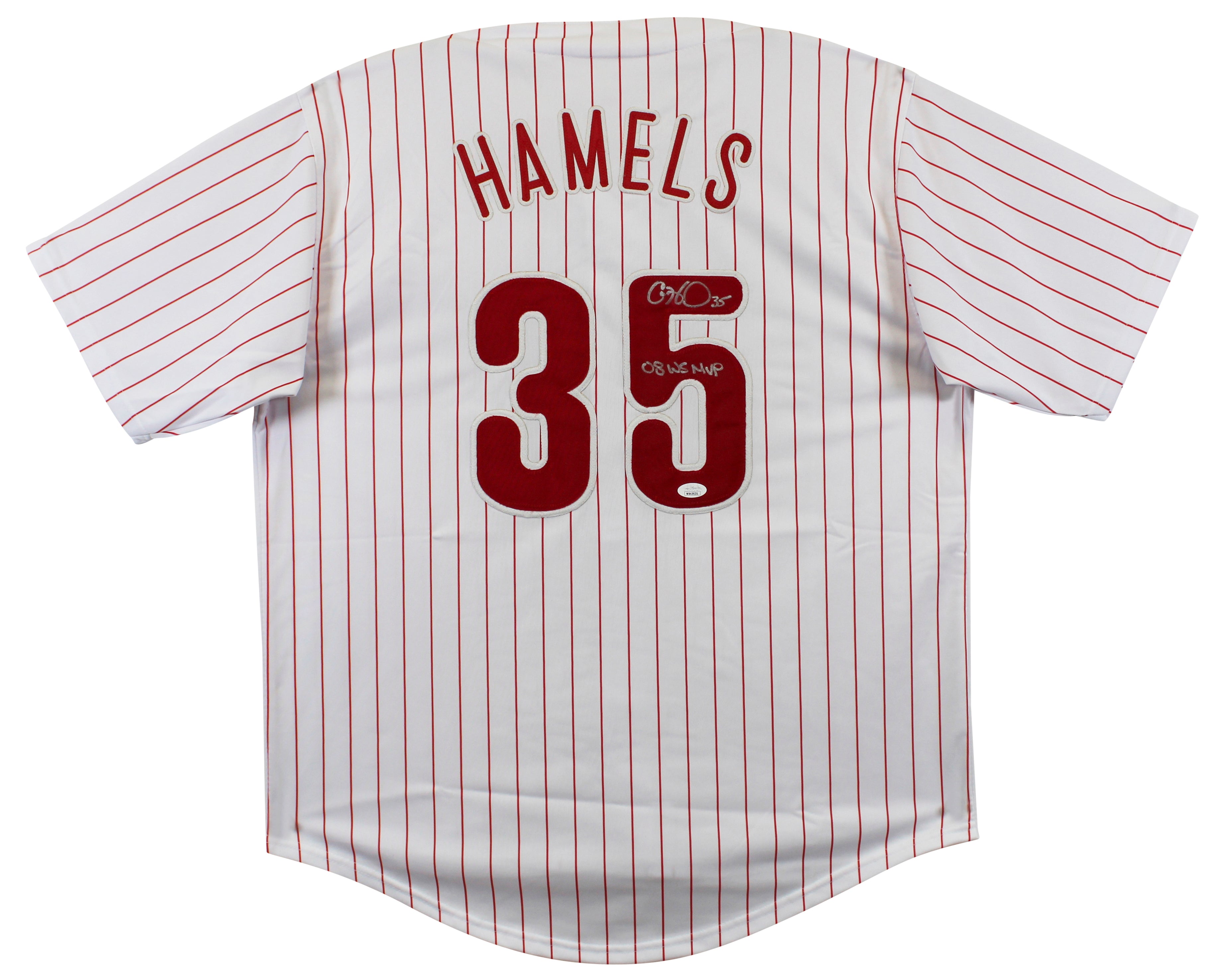 Cole Hamels "08 WS MVP" Signed White Pinstripe Pro Style Jersey JSA Witnessed