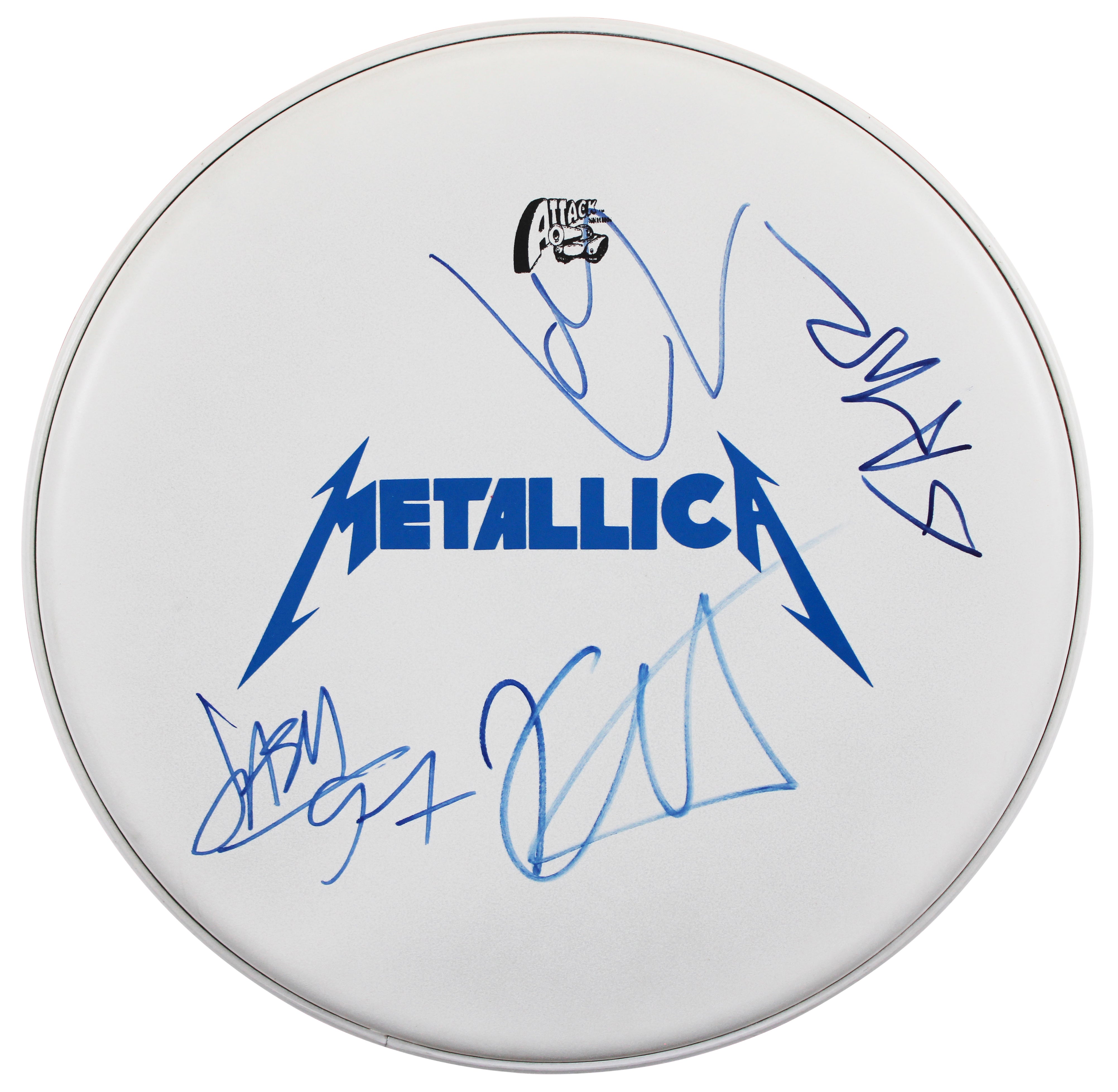 Metallica (4) Hetfield, Ulrich, Hammett +1 Signed 15 Inch Drum Head BAS #AD04336