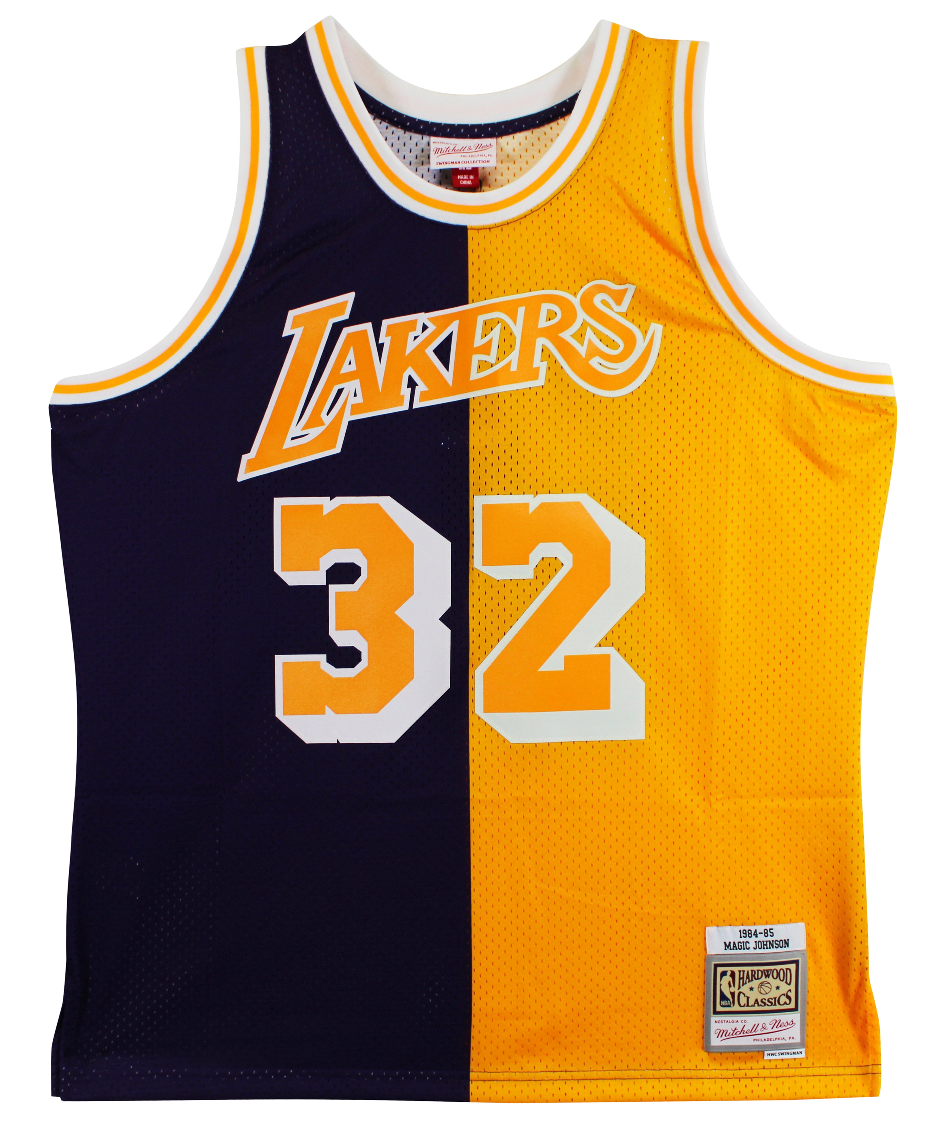Lakers Magic Johnson Signed Purple & Yellow M&N 84-85 HWC Swingman Jersey BAS W