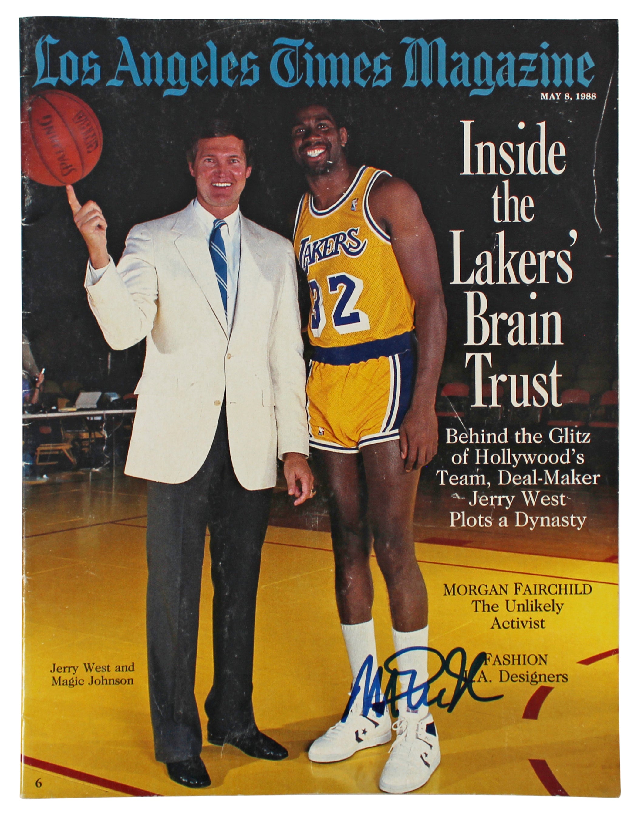 Lakers Magic Johnson Signed May 8, 1988 Los Angeles Times Magazine BAS Witnessed