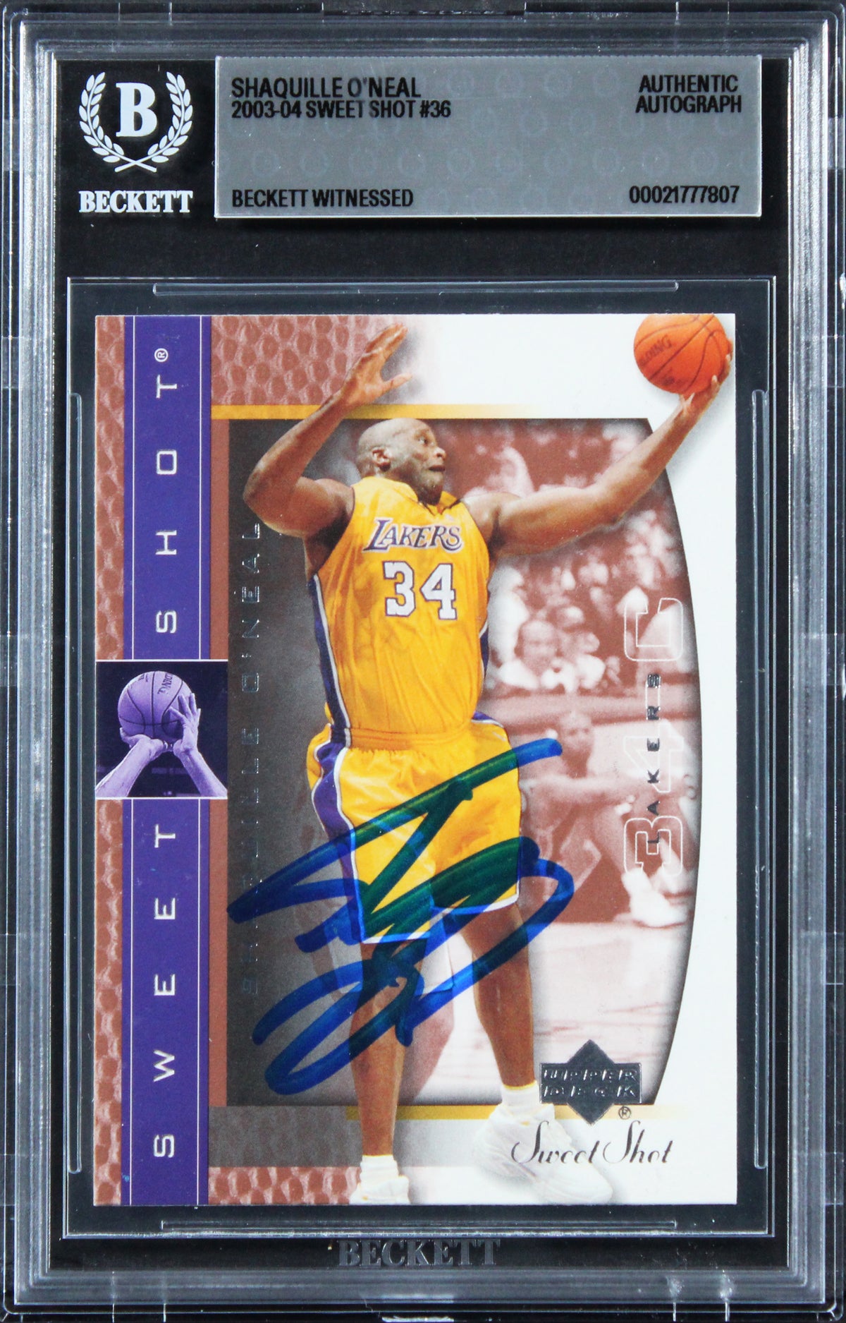 Lakers Shaquille O'Neal Authentic Signed 2003 Sweet Shot #36 Card BAS Slabbed