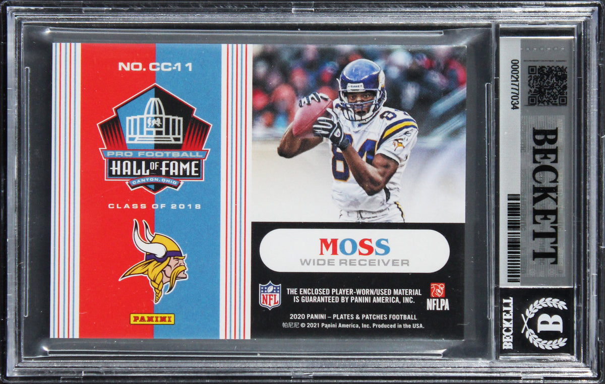 Vikings Randy Moss Signed 2020 Panini Plates & Patches #11 33/50 Card BAS Slab