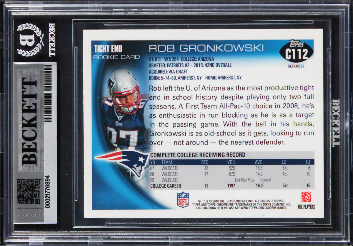 Patriots Rob Gronkowski Signed 2010 Topps Chrome OR #C112 Rookie Card BAS Slab