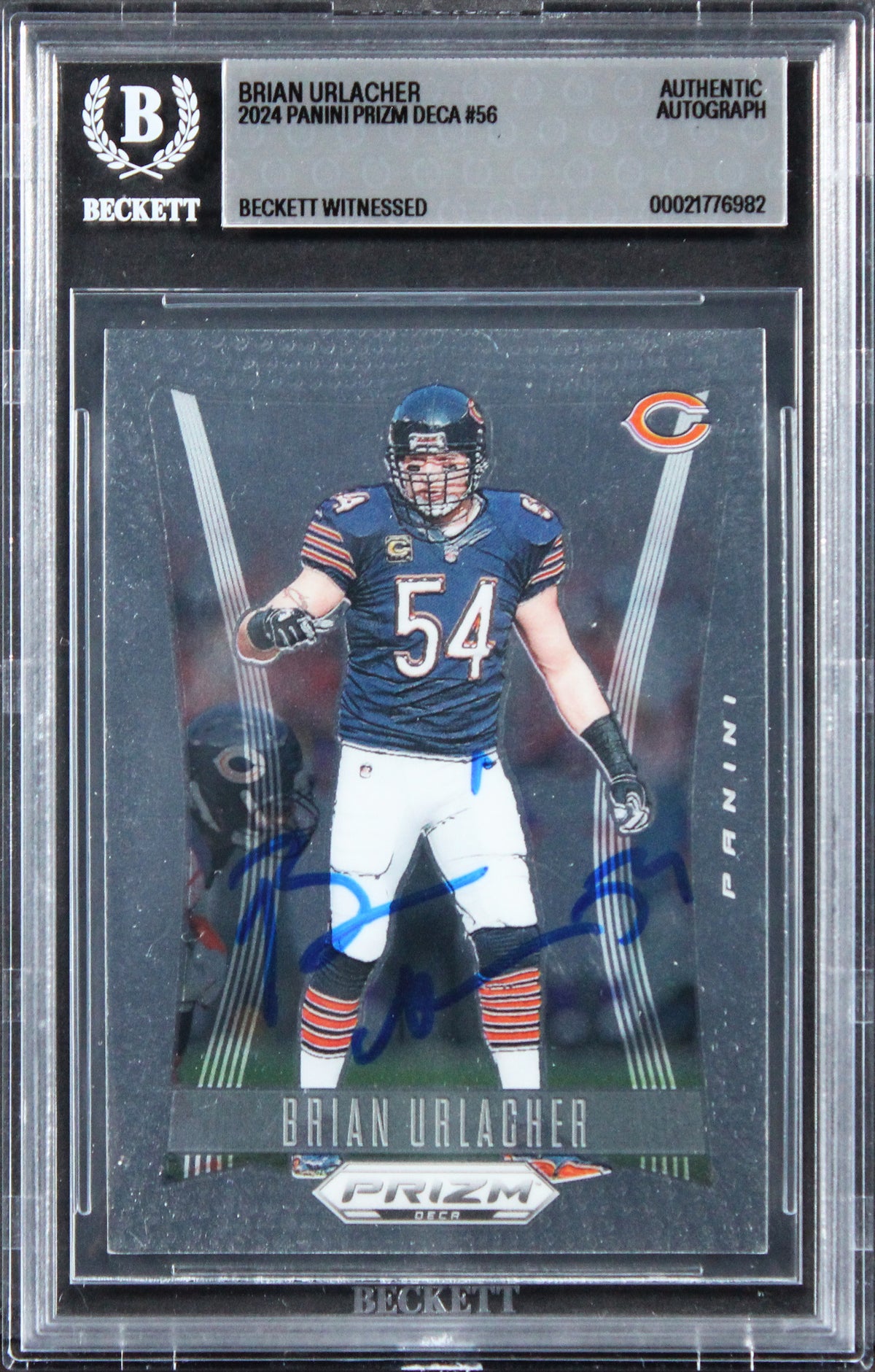 Bears Brian Urlacher Authentic Signed 2024 Panini Prizm Deca #56 Card BAS Slab