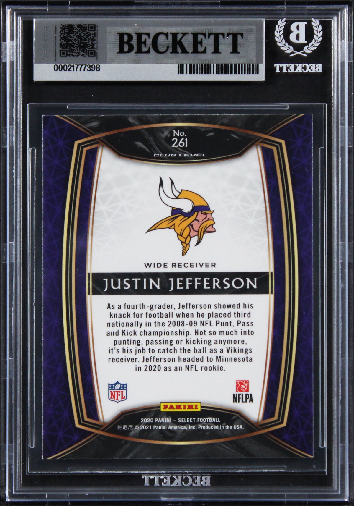 Vikings Justin Jefferson Signed 2020 Select #261 Rookie Card BAS Slabbed