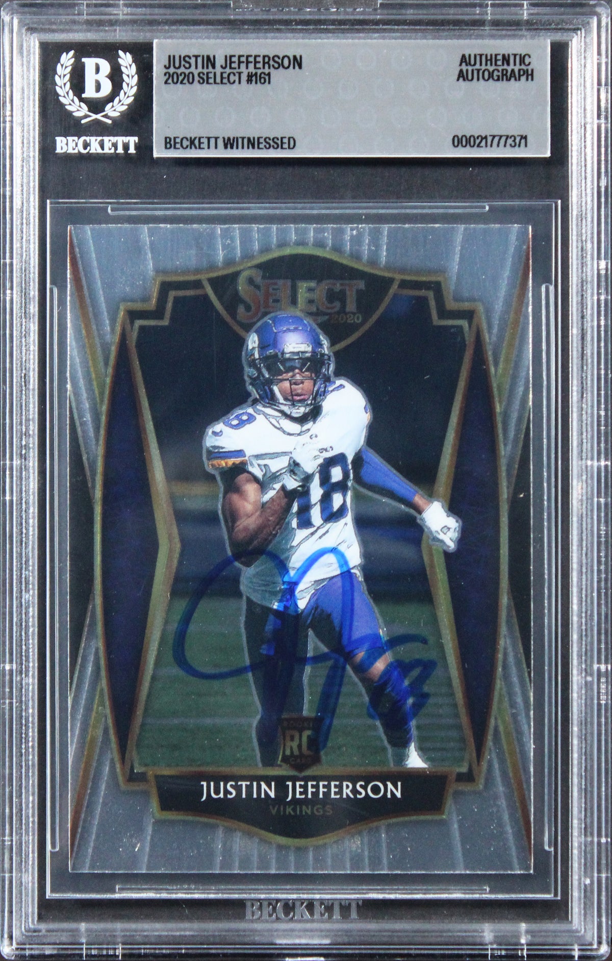 Vikings Justin Jefferson Signed 2020 Select #161 Rookie Card BAS Slabbed