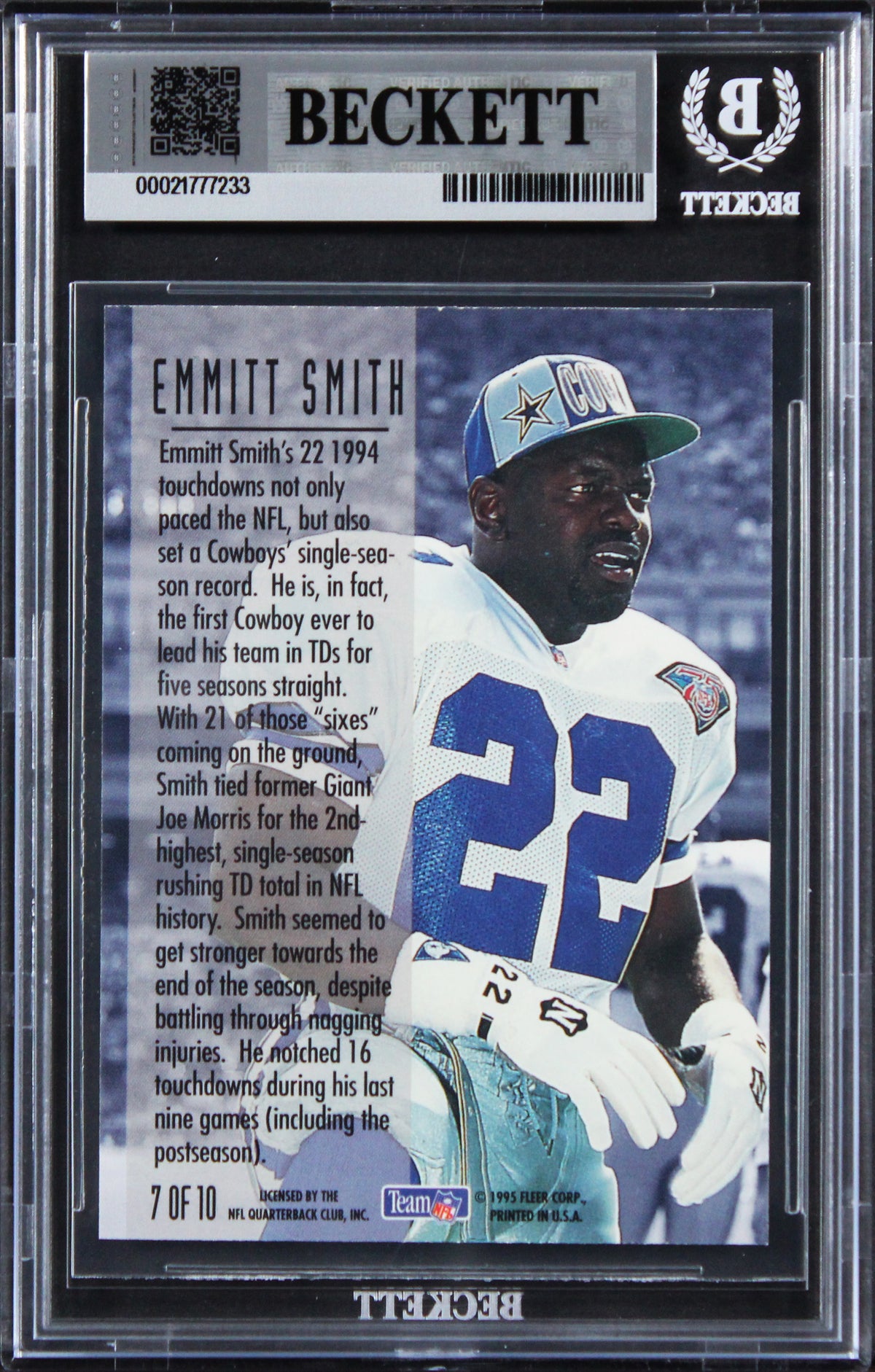 Cowboys Emmitt Smith Authentic Signed 1995 Fleer TD Sensations #7 Card BAS Slab