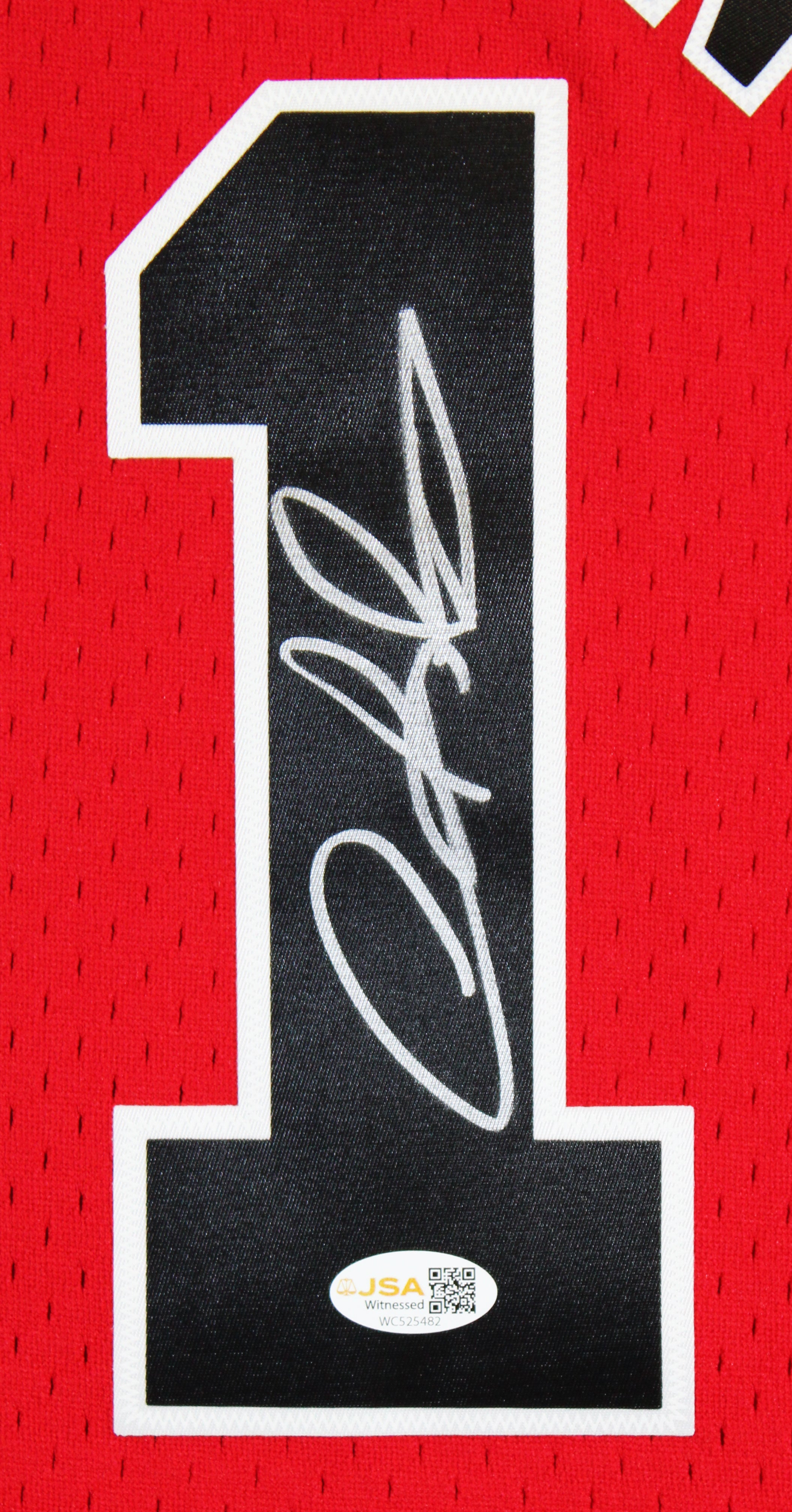 Bulls Dennis Rodman Signed Red M&N HWC Swingman Framed Jersey JSA Witness