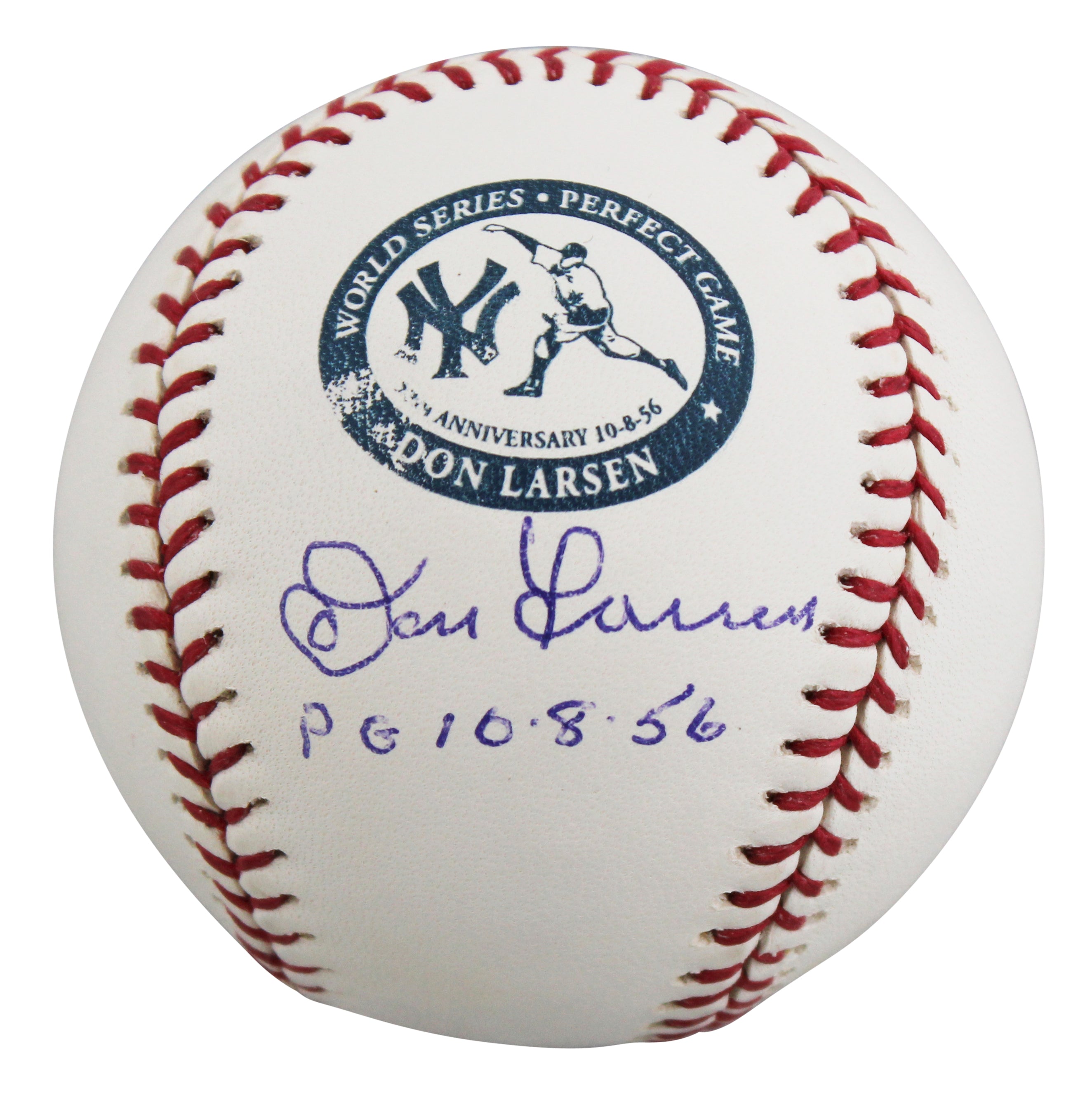 Yankees Don Larsen "PG 10.8.56" Signed PG 50th Anniversary Logo OML Baseball BAS